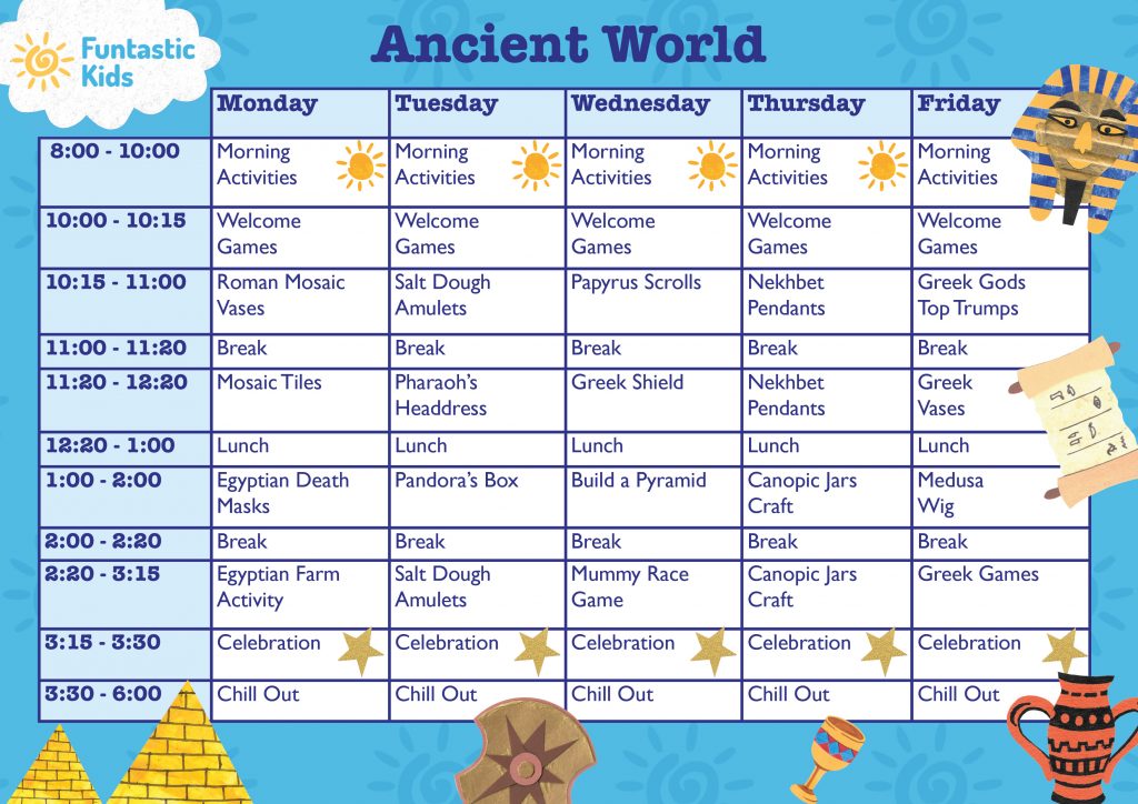 Holiday Camp Themed Timetable- Ancient World