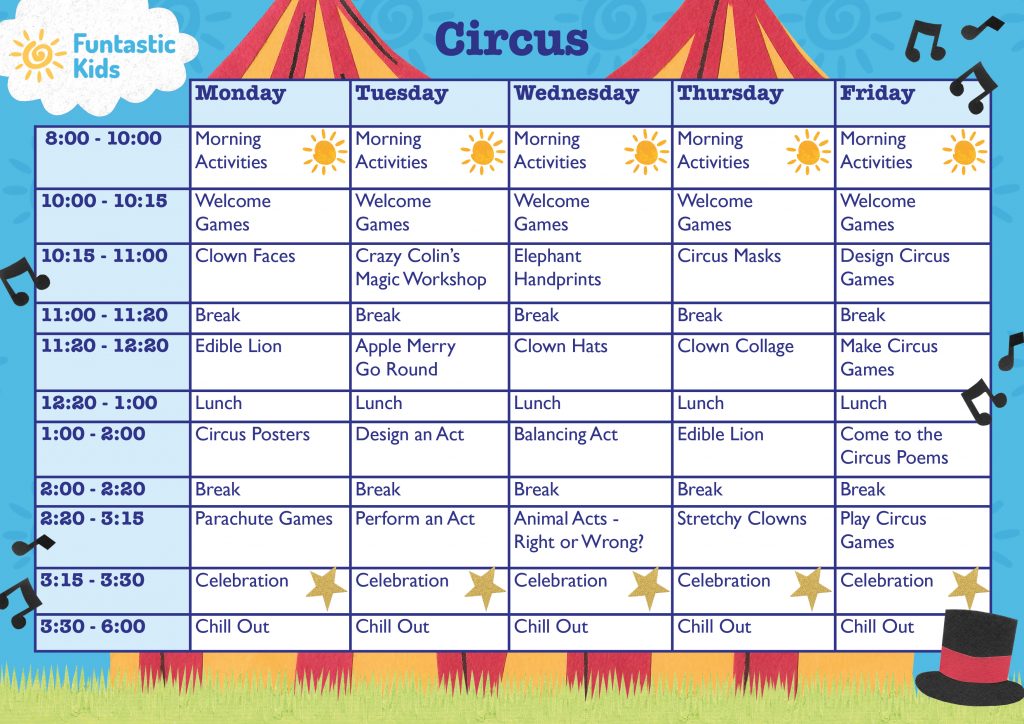Holiday Camp Themed Timetable- Circus