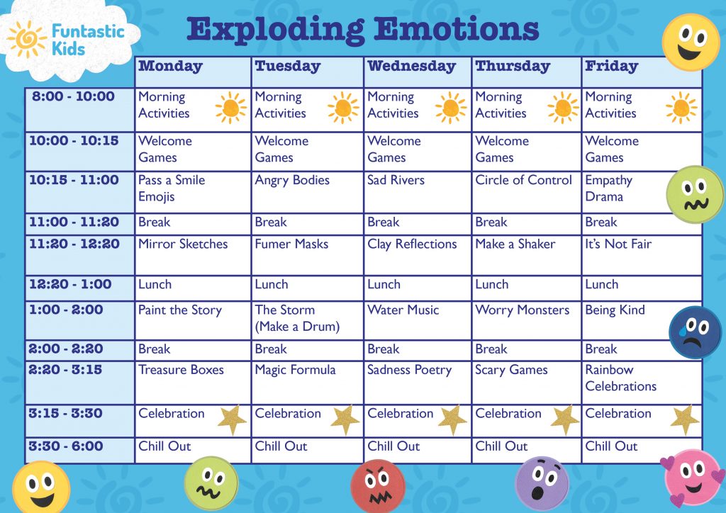 Themed Holliday Camp Timetable- Exploding Emotions