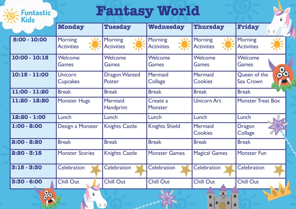 Holiday Camp Themed Timetable- Fantasy World