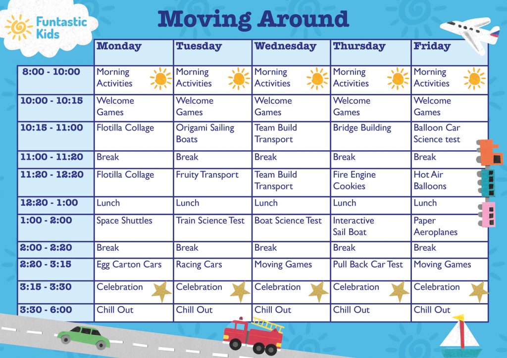 Holiday Camp Themed Timetable- Moving Around