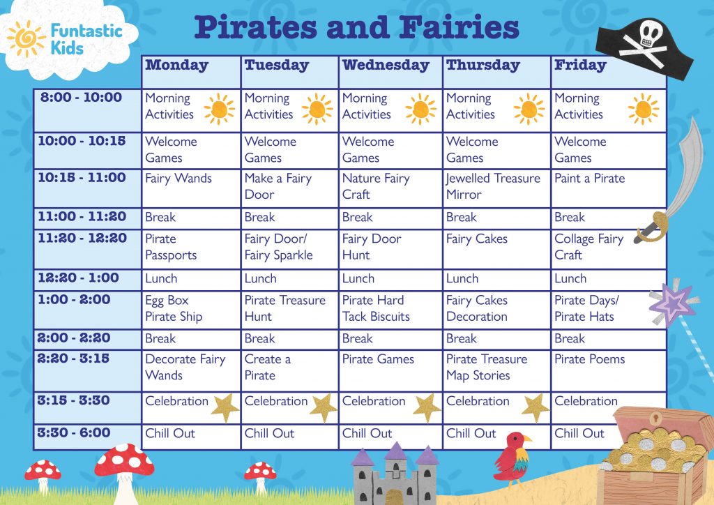 Holiday Camp Themed Timetable- Pirates and Fairies