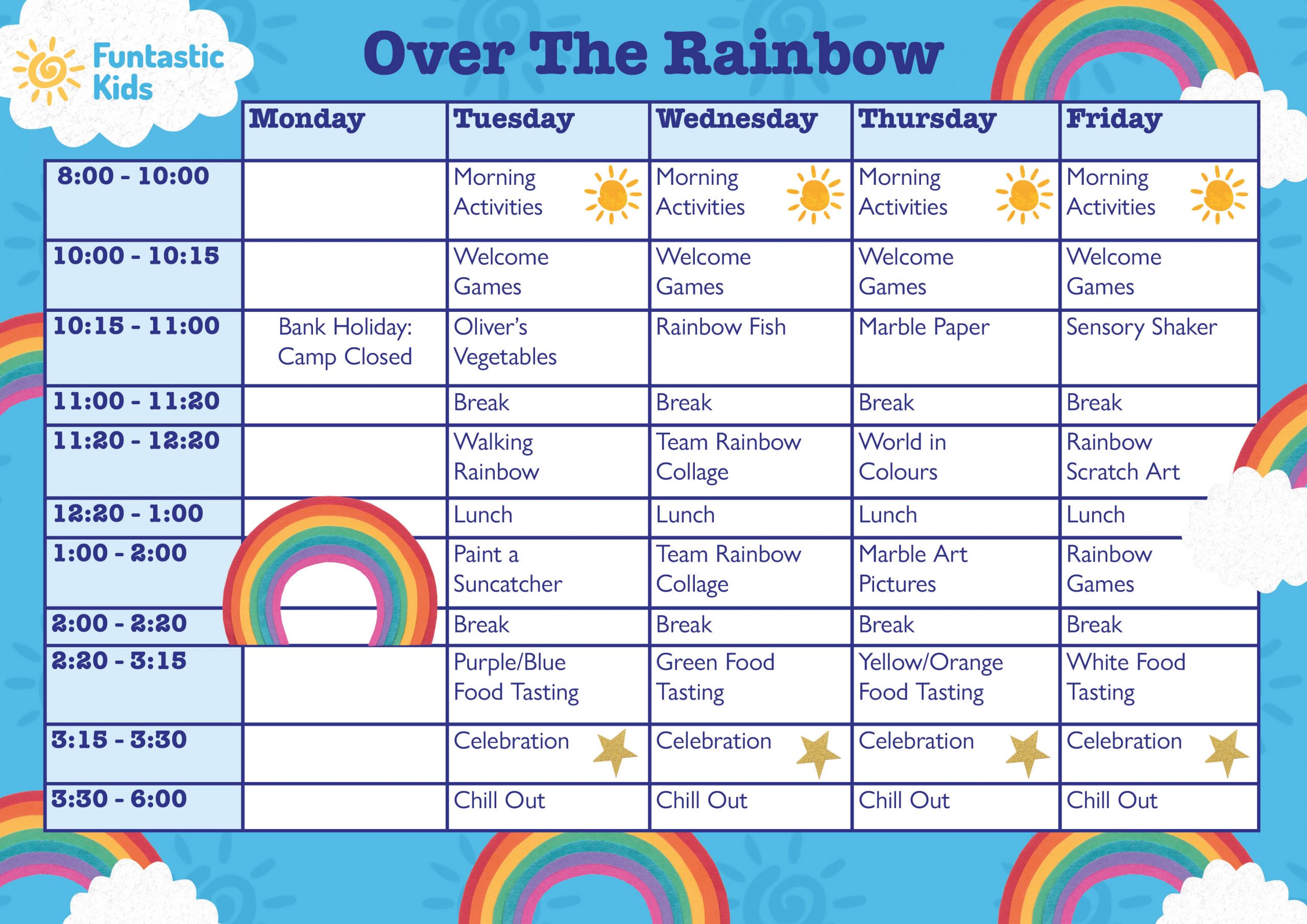 Holiday Camp Themed Timetable- Over The Rainbow