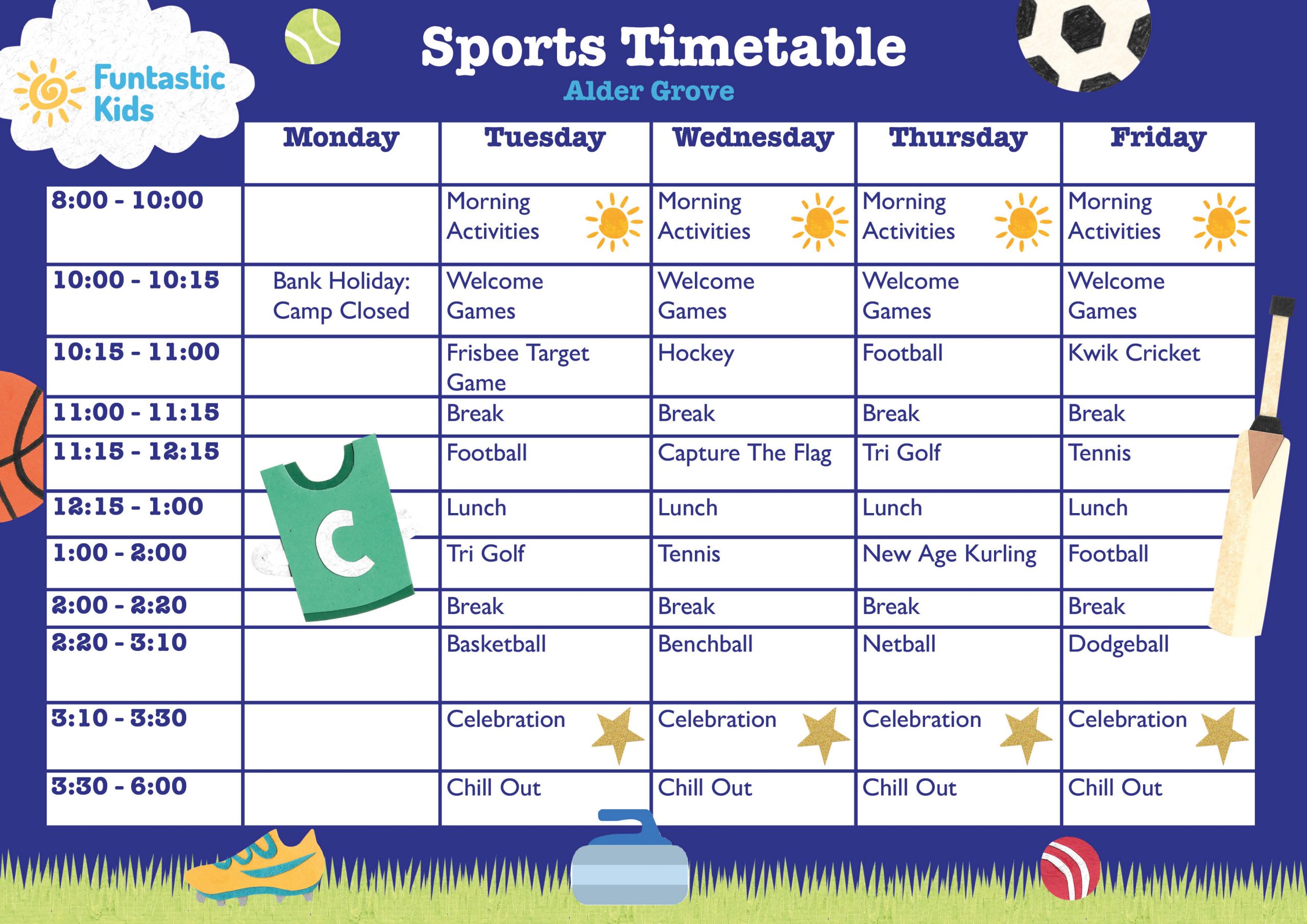 Holiday Camp Sports Timetable