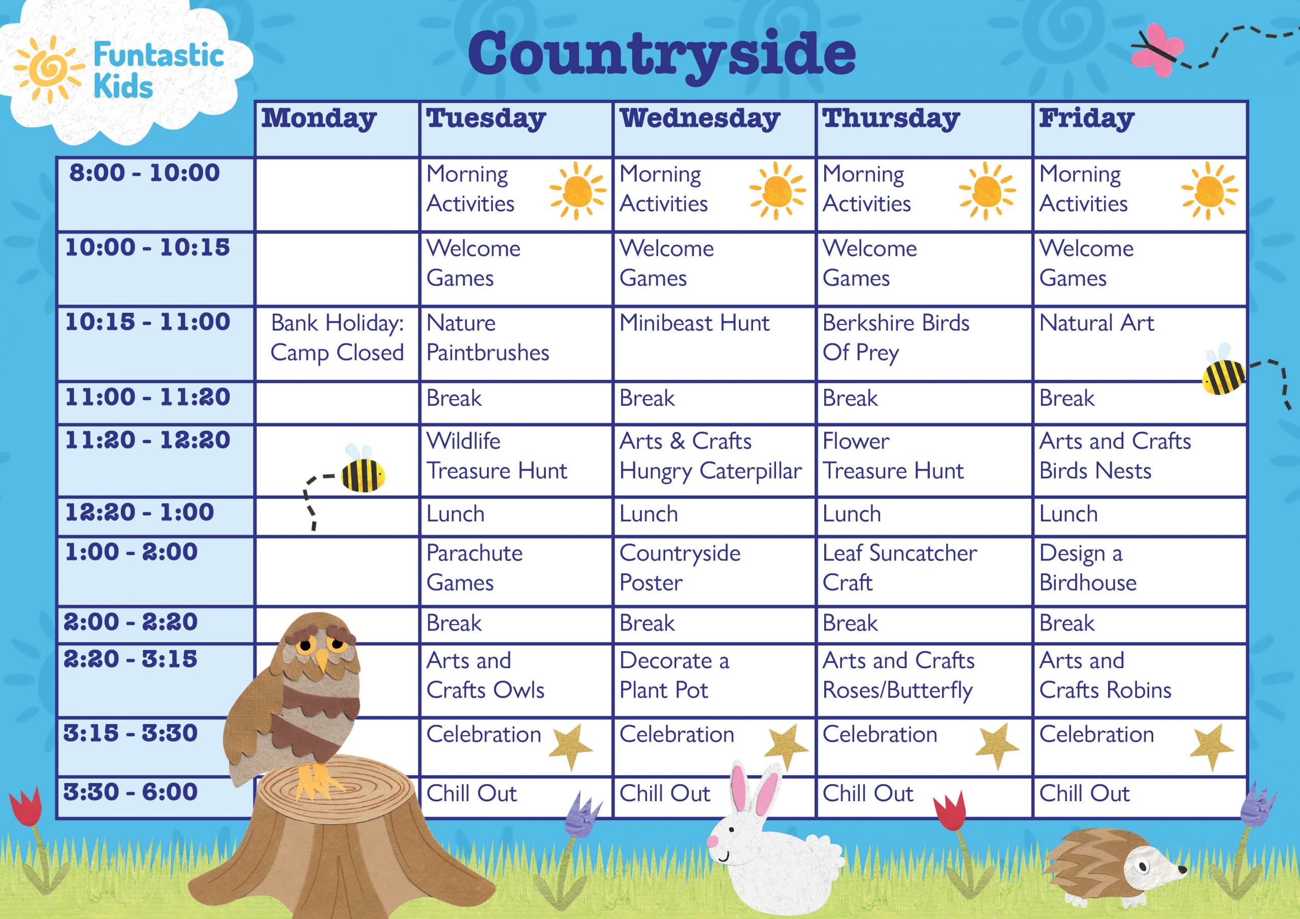 Holiday Camp Themed Timetable- Countryside