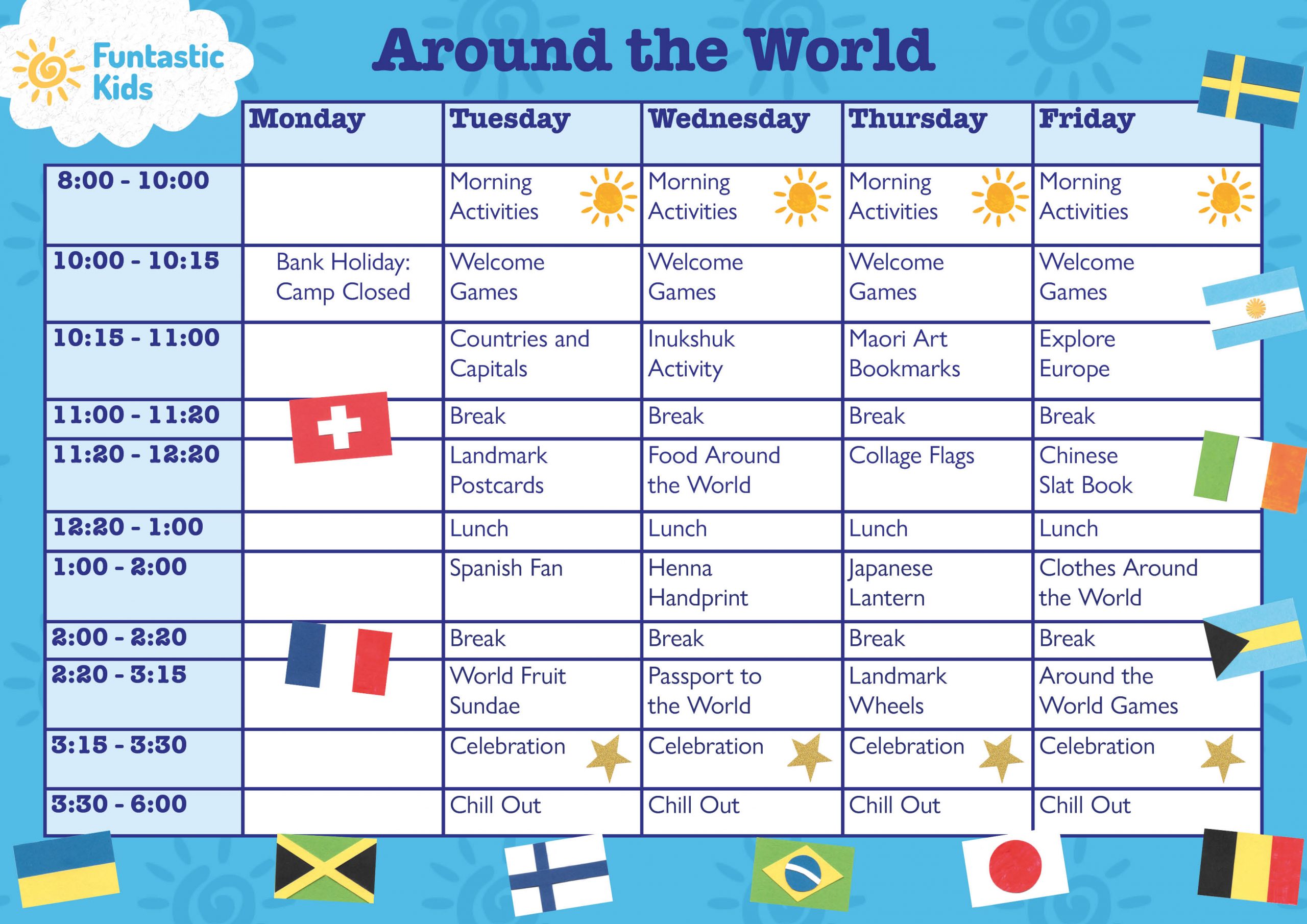 Holiday Camp Themed Timetable- Around The World