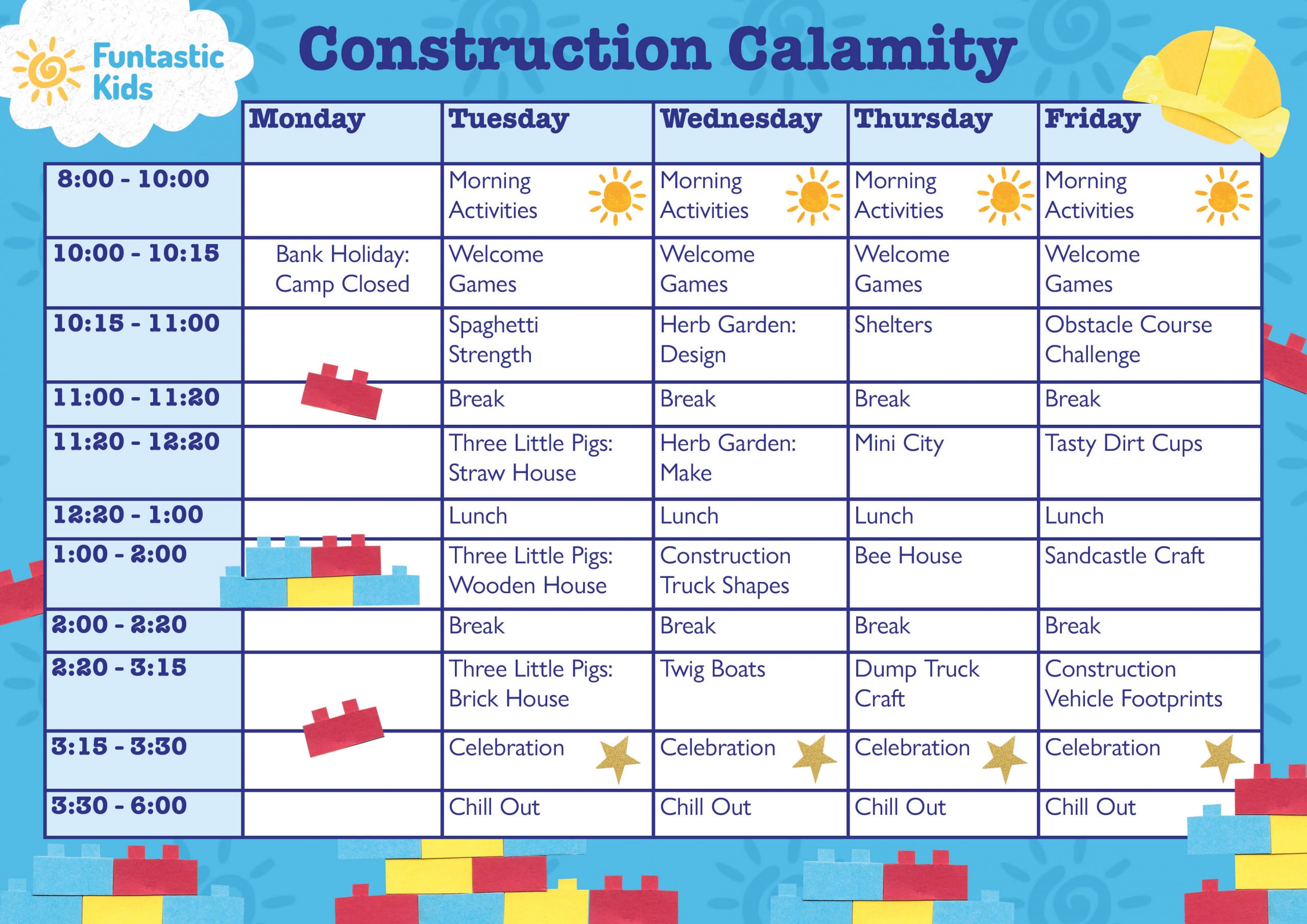 Holiday Camp Themed Timetable- Construction Calamity