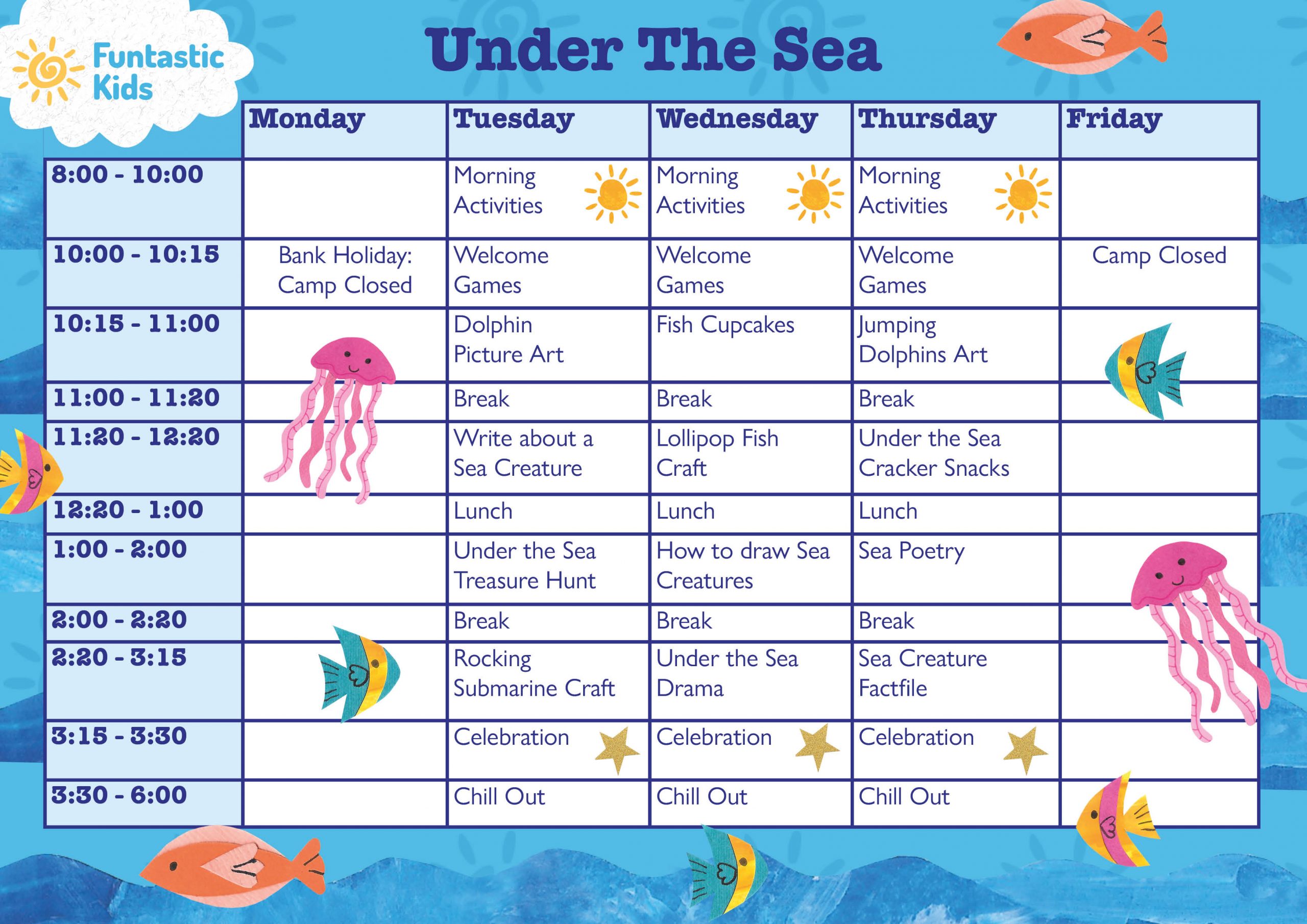 Holiday Camp Themed Timetable- Under The Sea