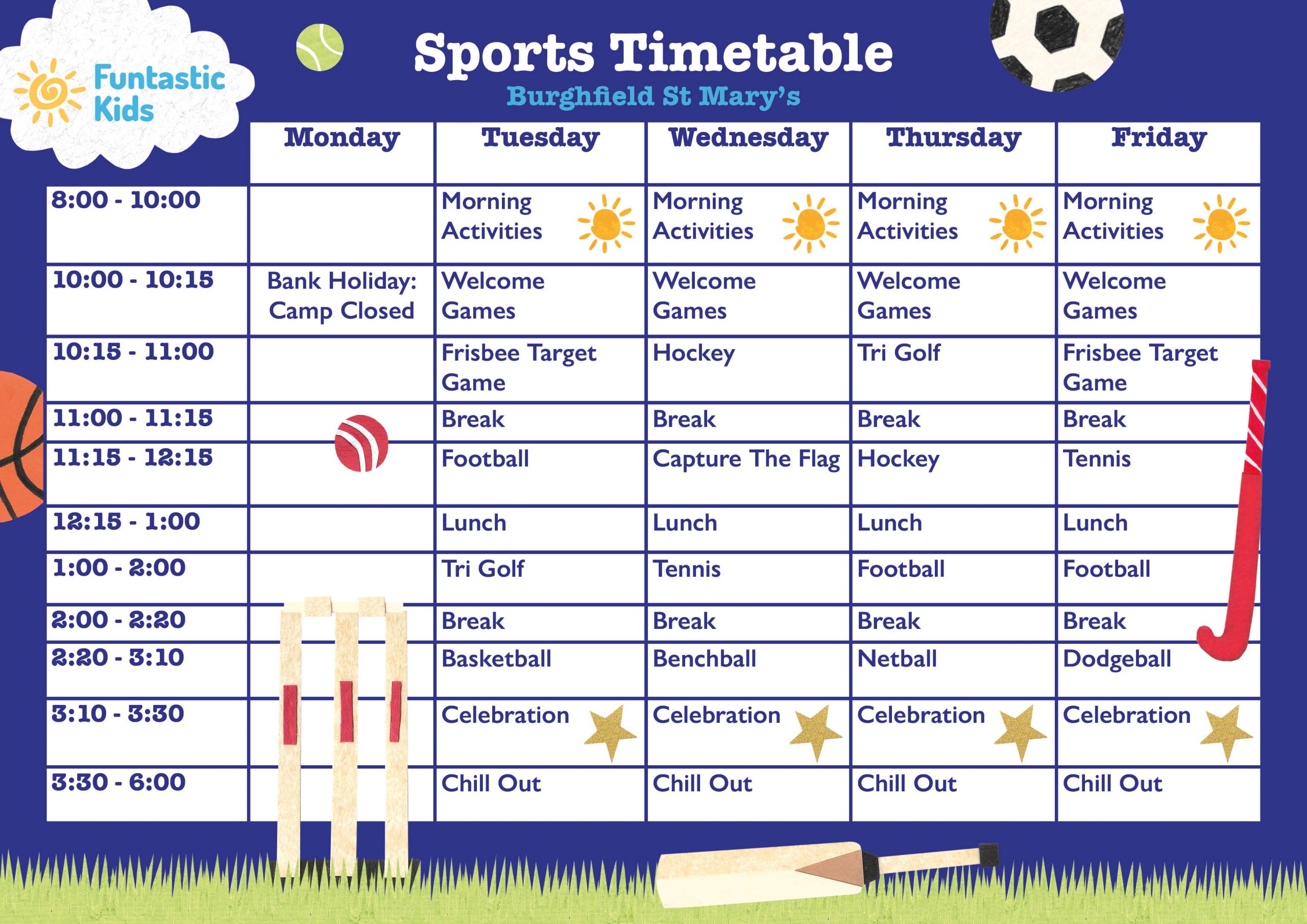 May Half Term Sports Timetable