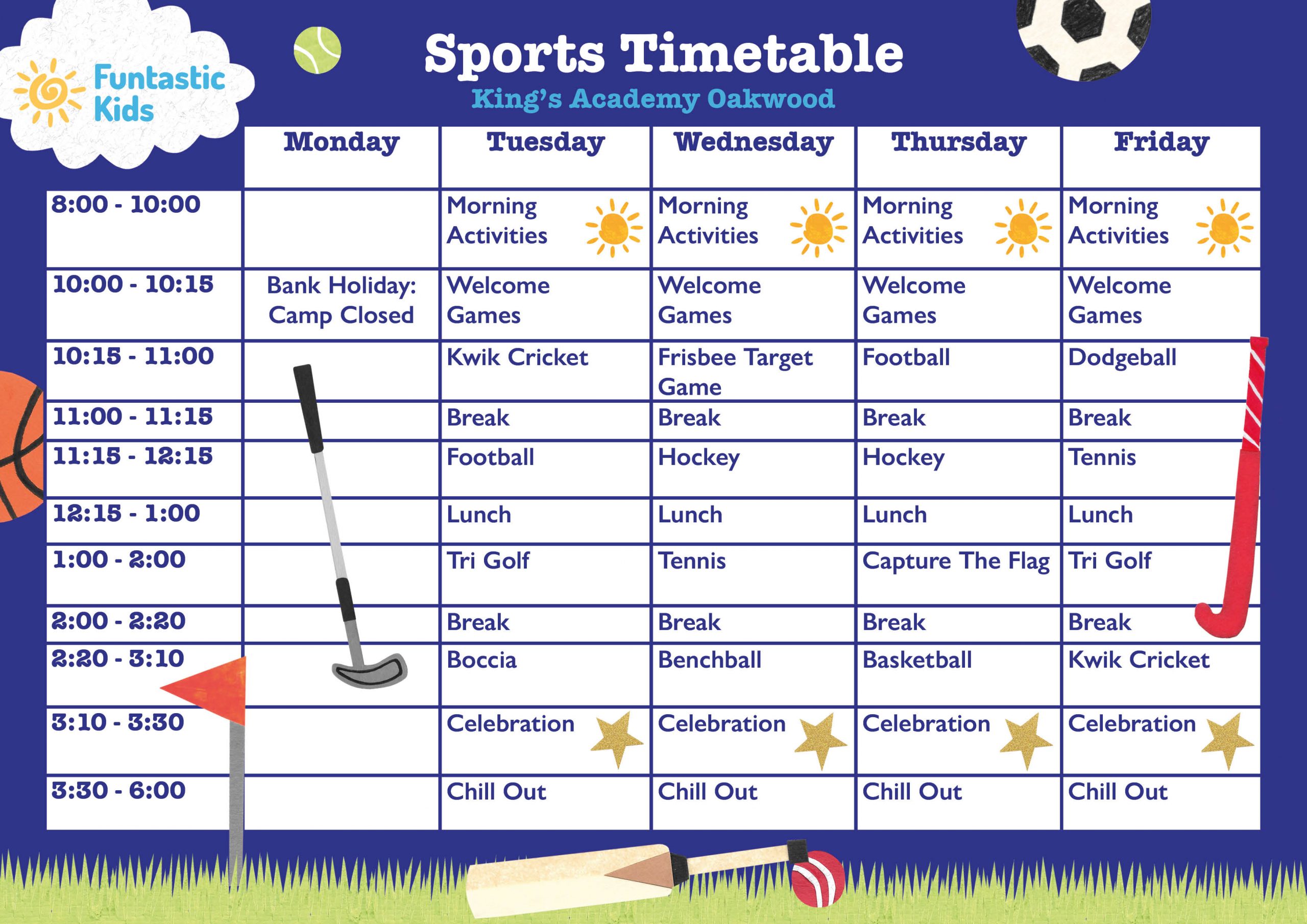 May Half Term Sports Timetable