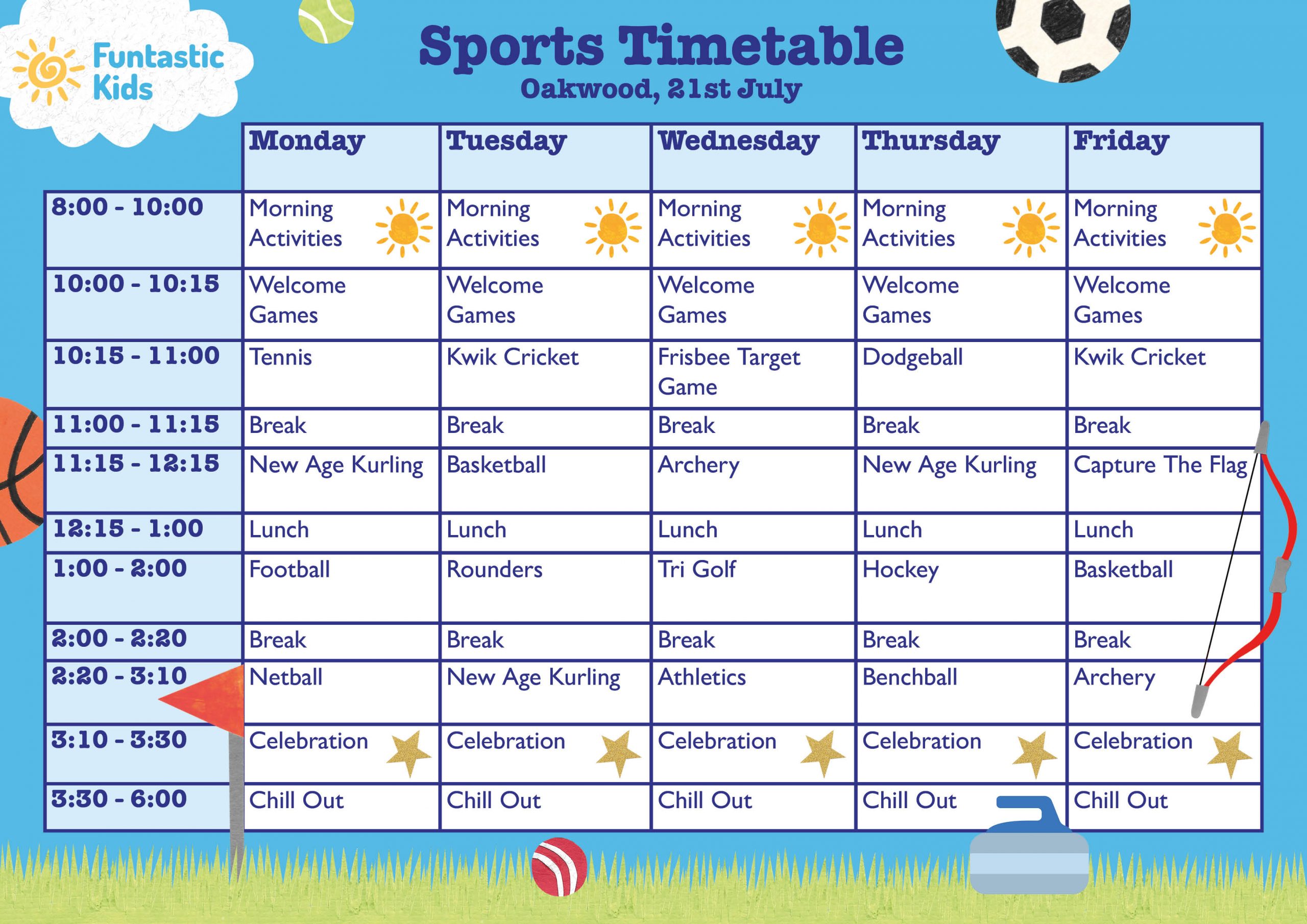 Summer Sports Timetable
