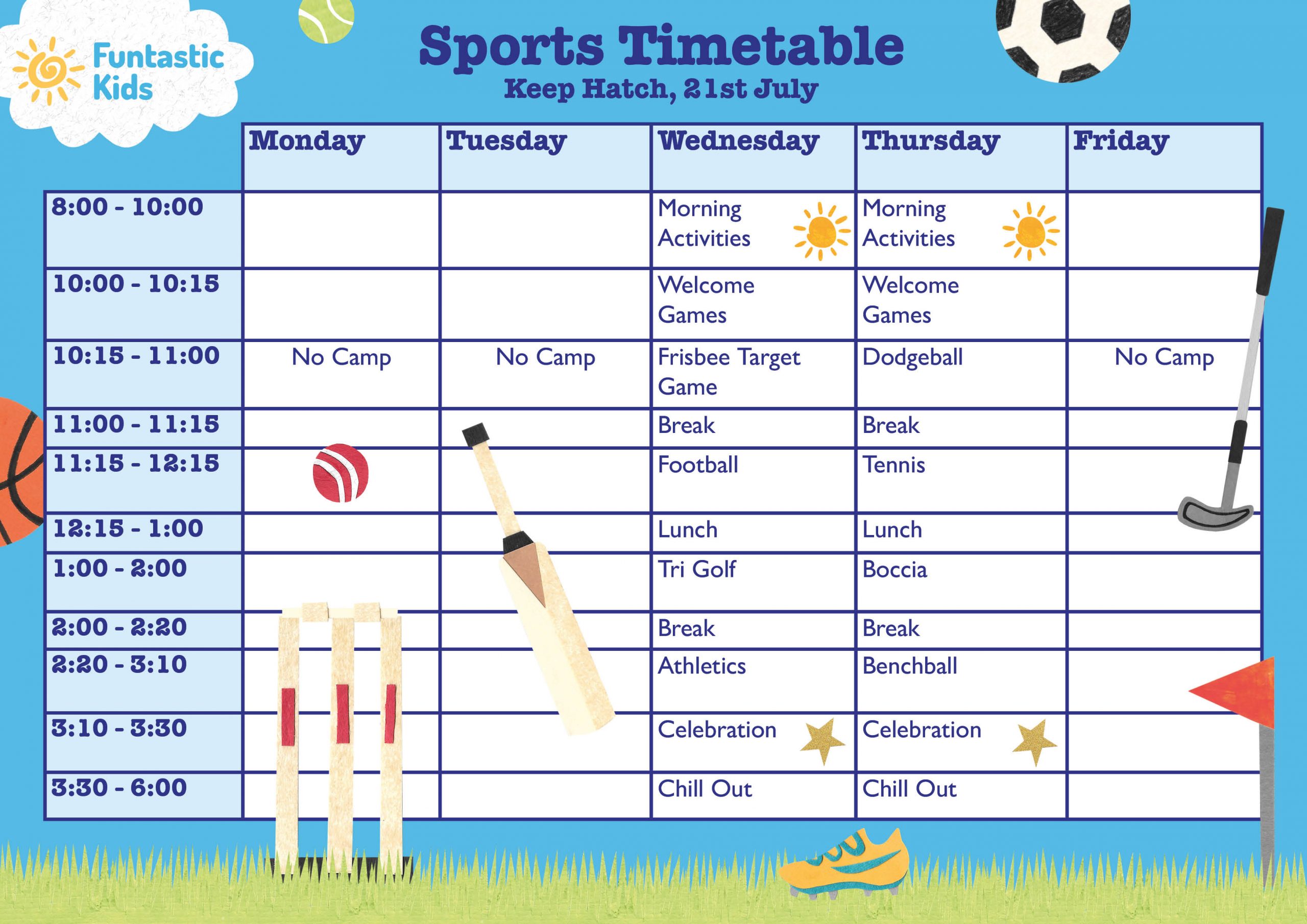Summer Sports Timetable
