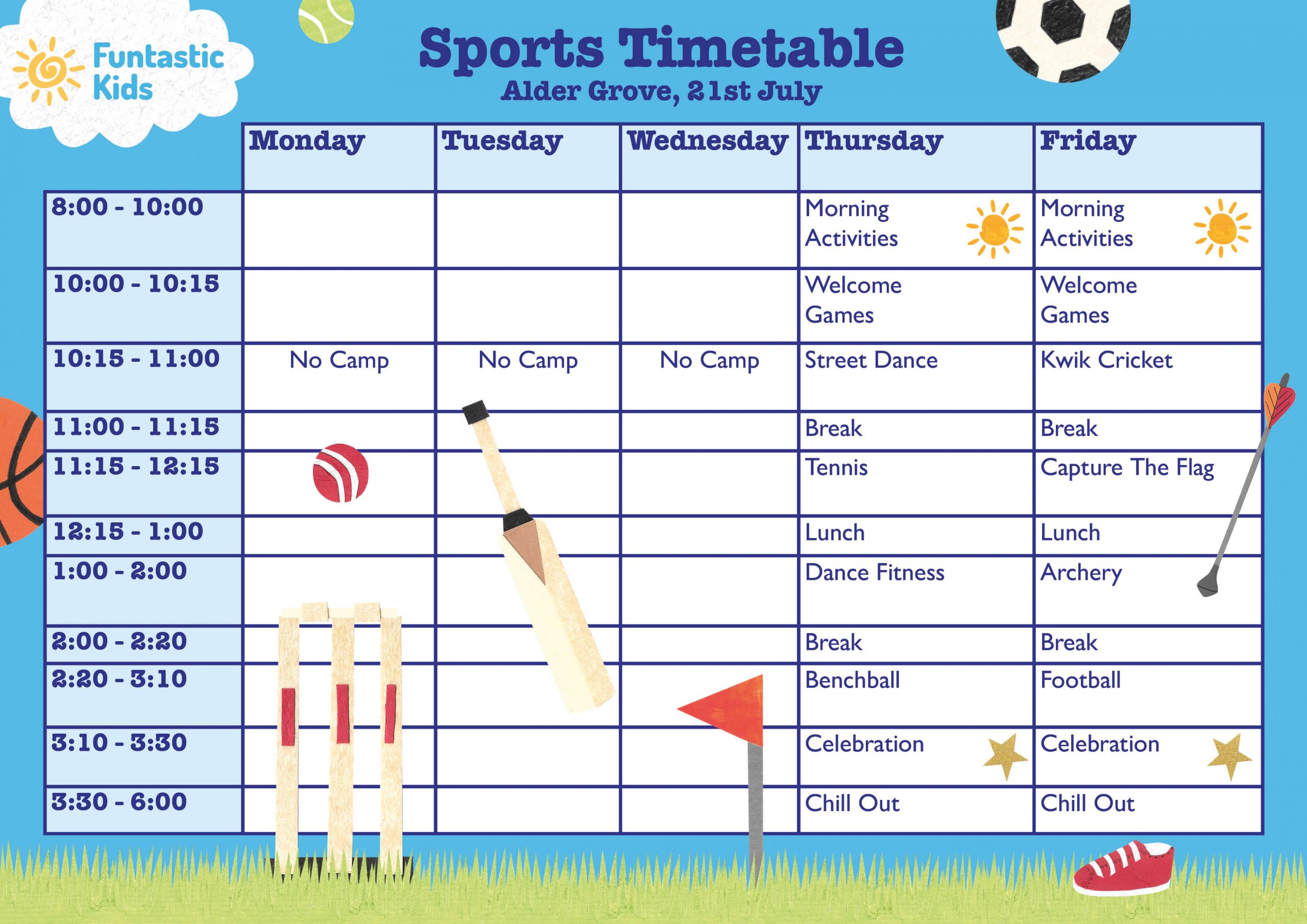 Summer Sports Timetable