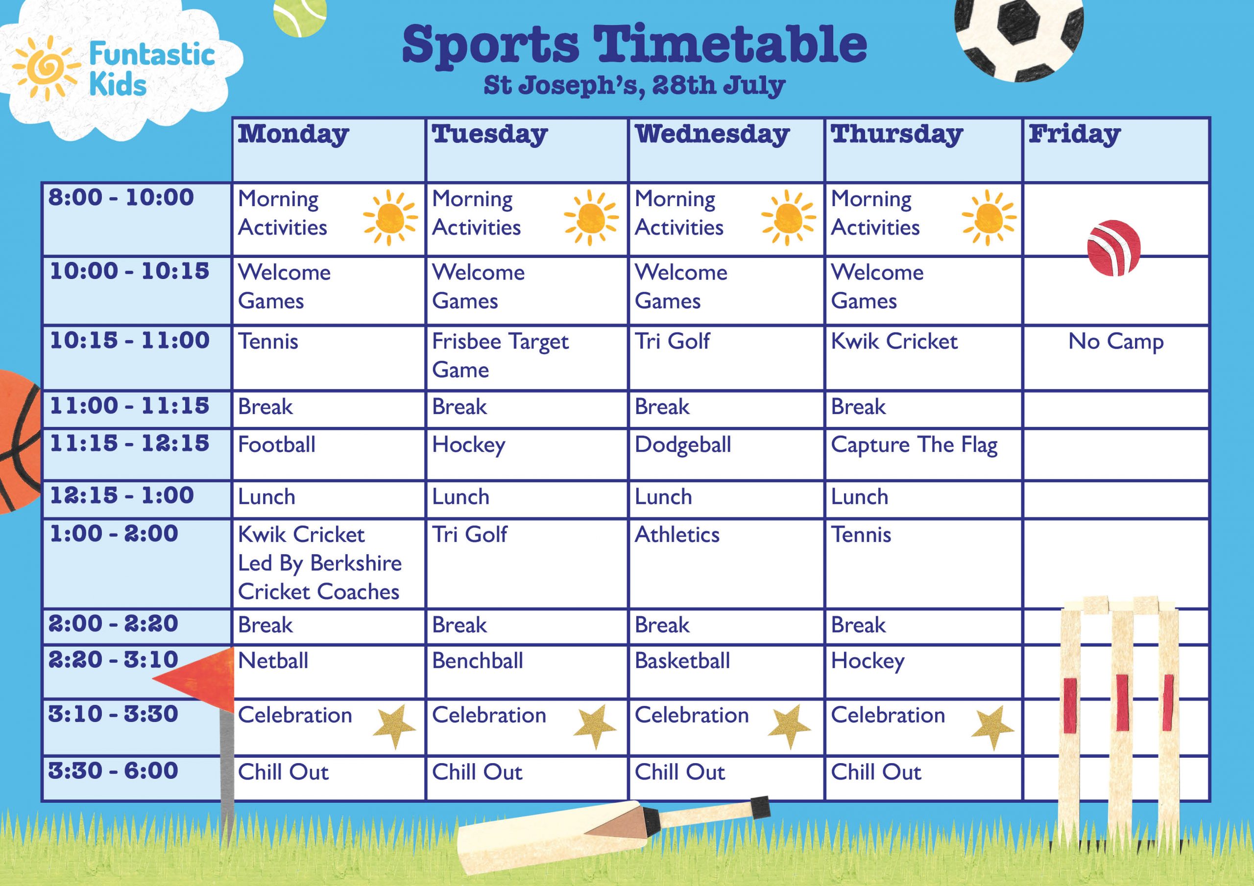 Summer Sports Timetable