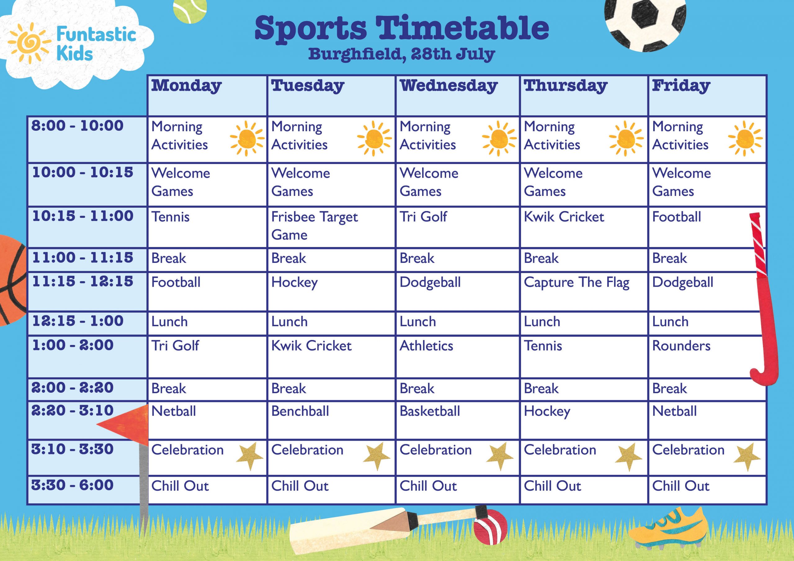Summer Sports Timetable
