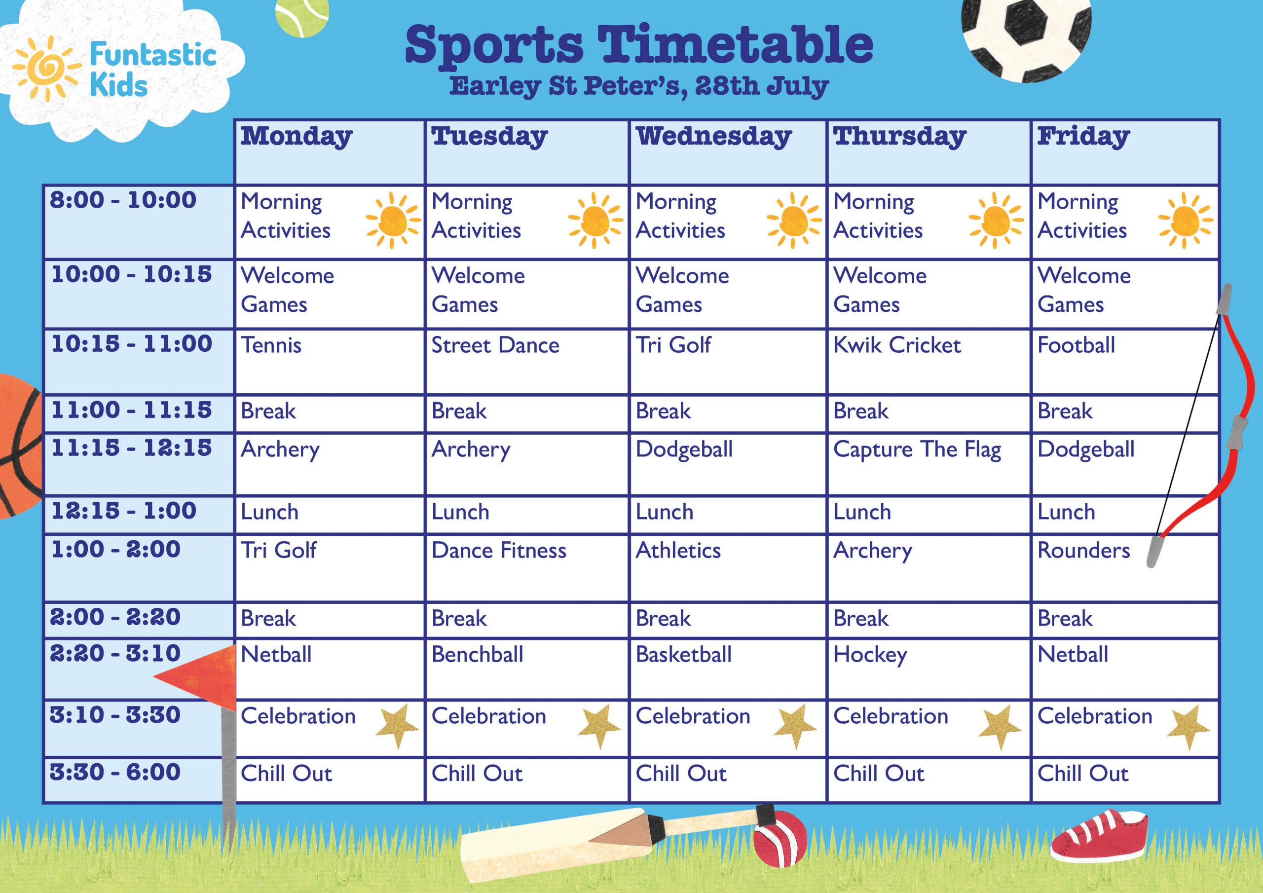 Summer Sports Timetable