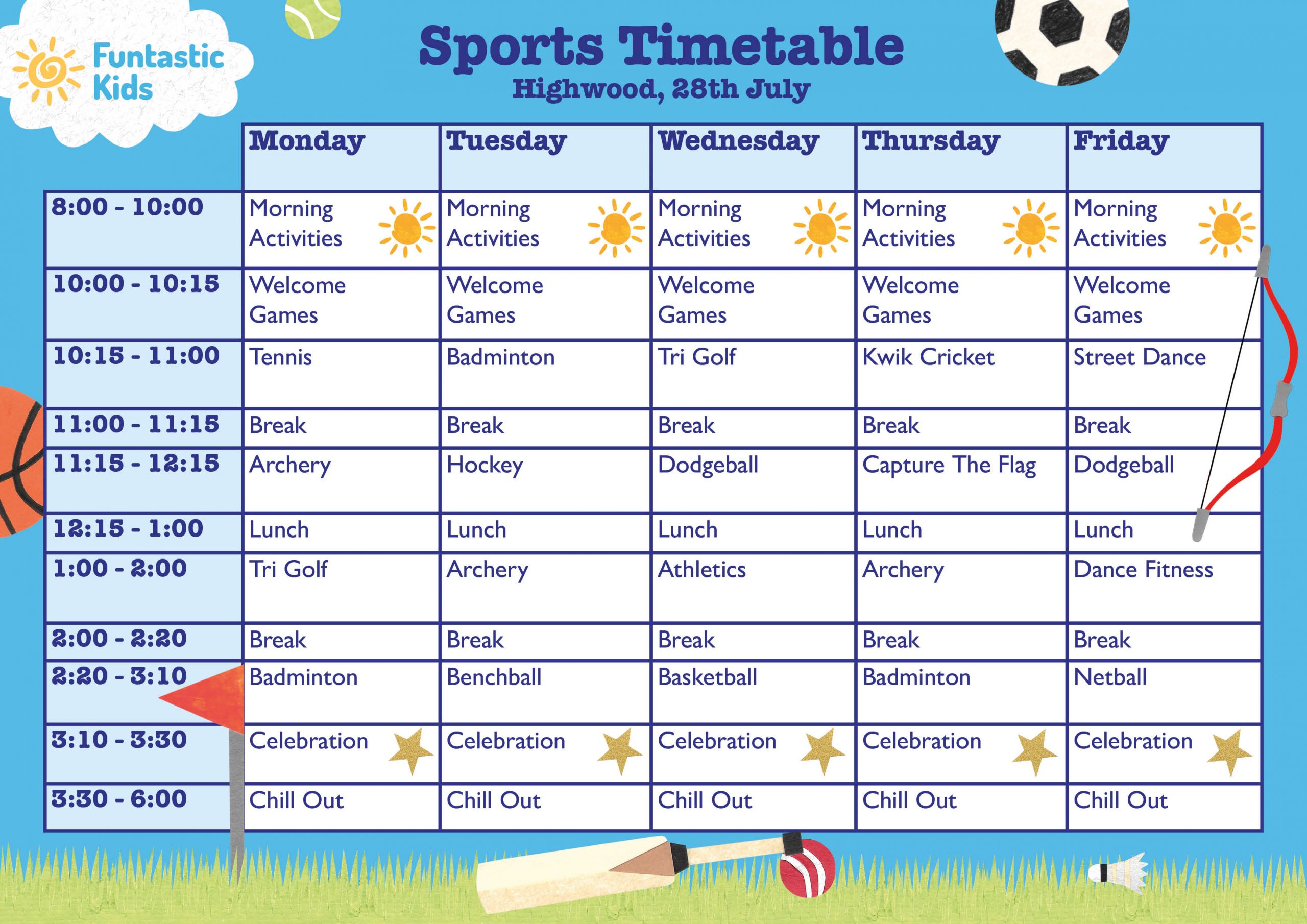 Sports-Timetable-Week-28th-July-6 Summer Sports Timetable