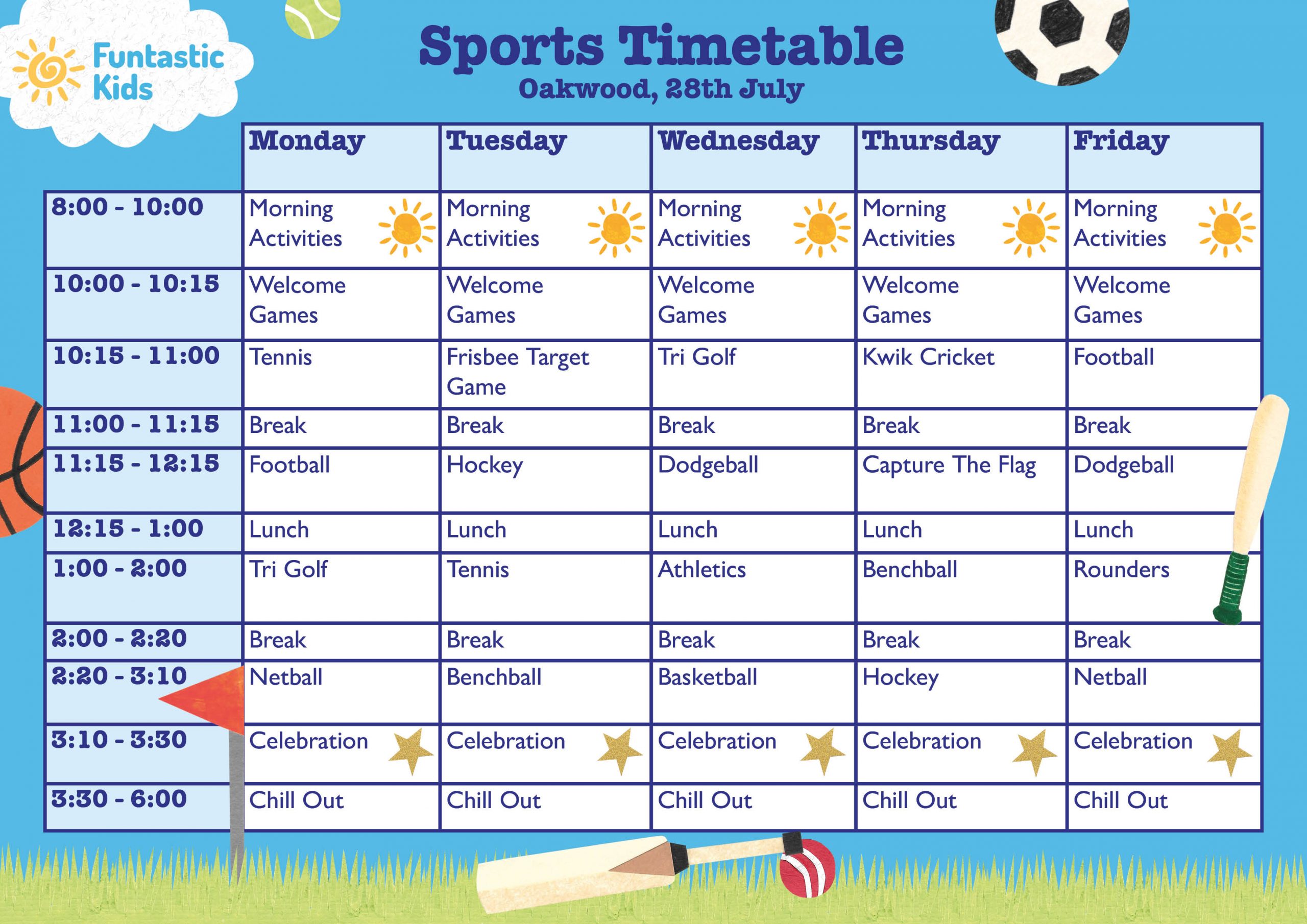 Summer Sports Timetable