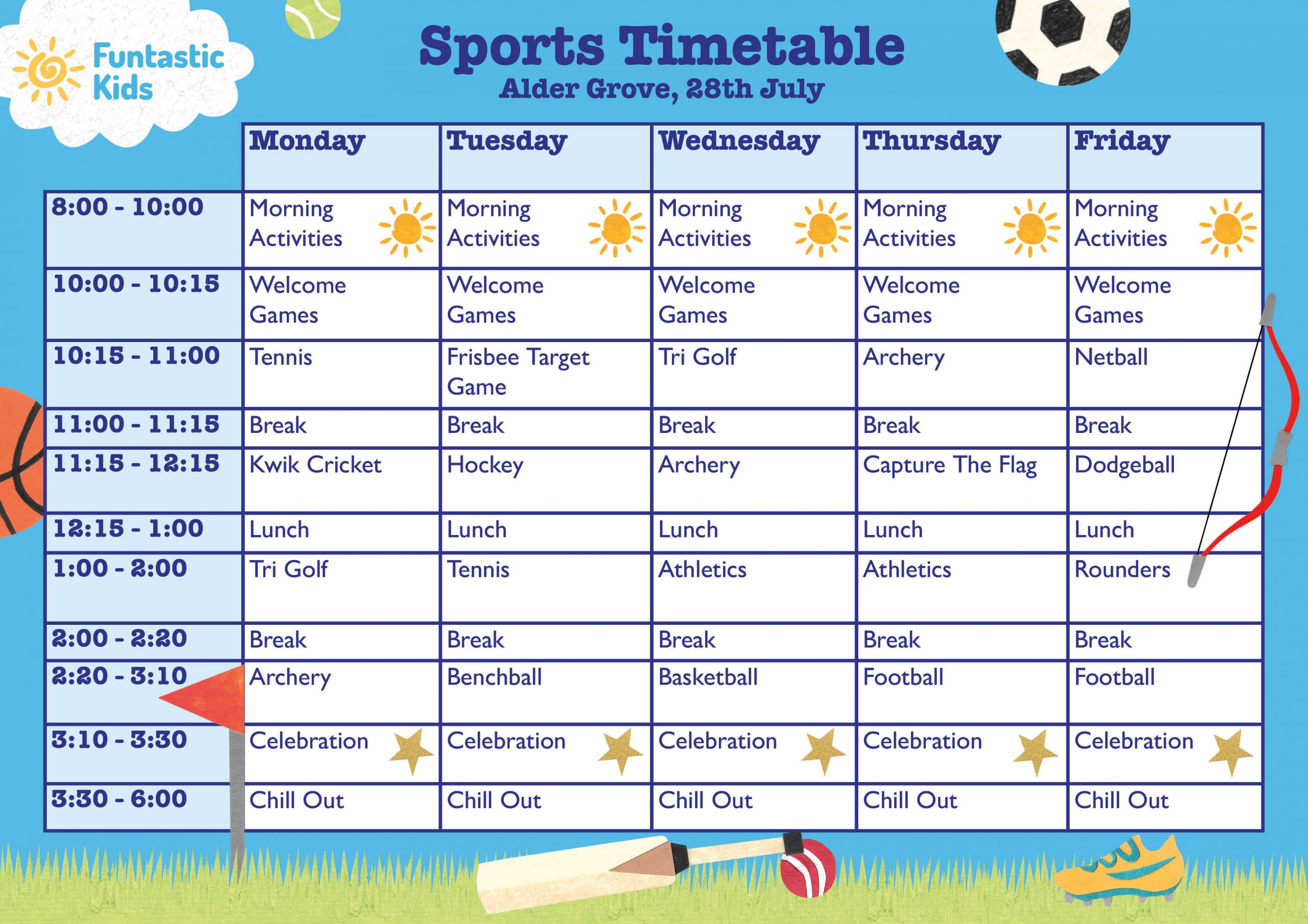 Summer Sports Timetable