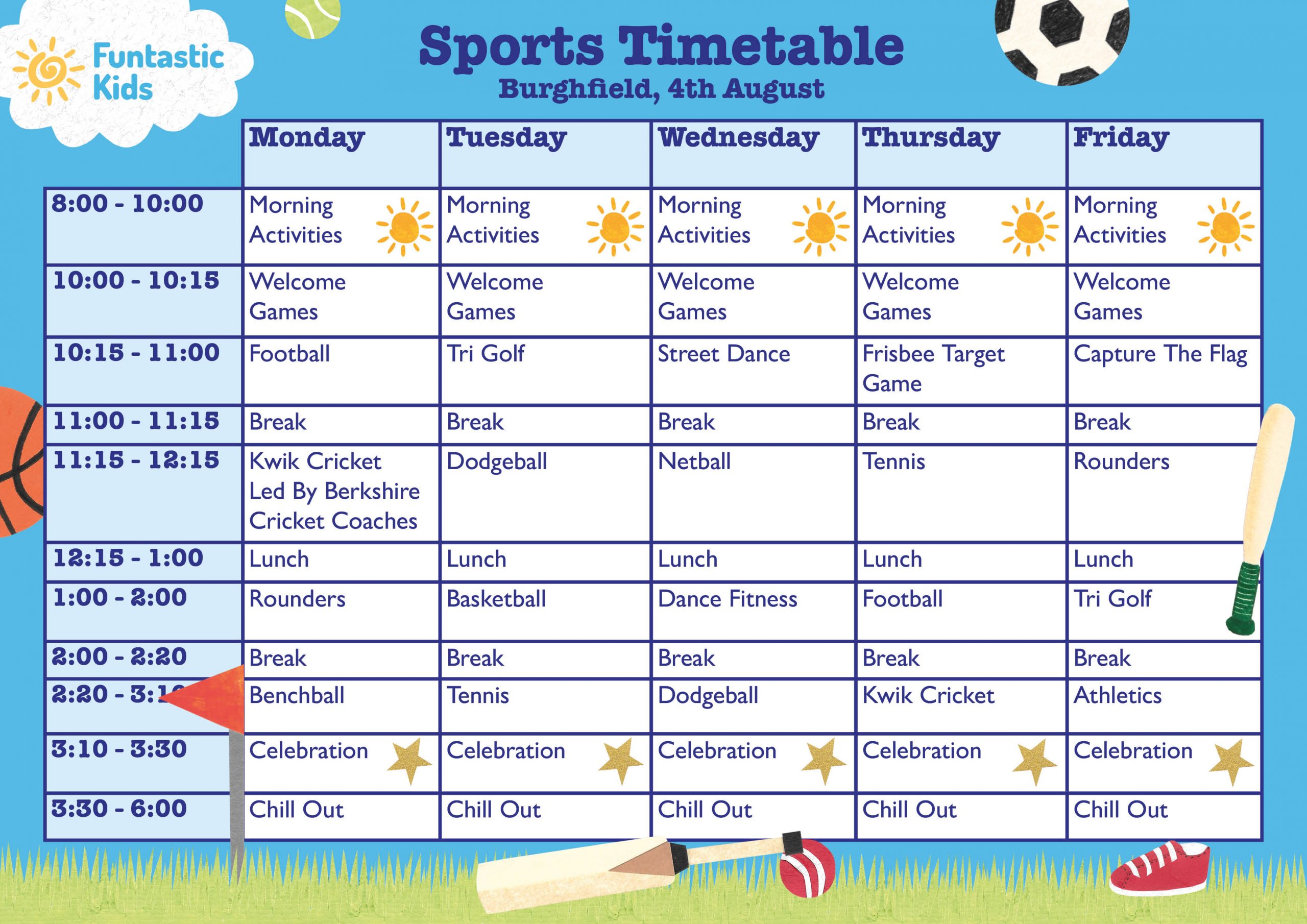 Summer Sports Timetable