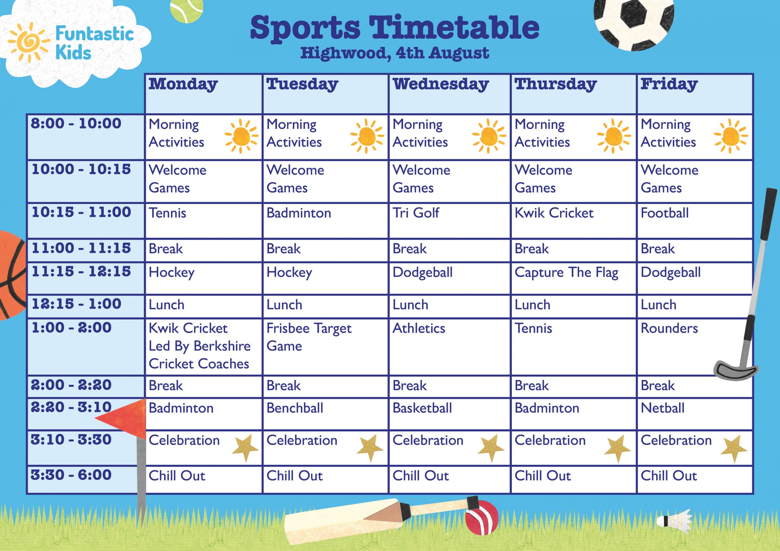 Sports-Timetable-Week-4th-Aug- Summer Sports Timetable