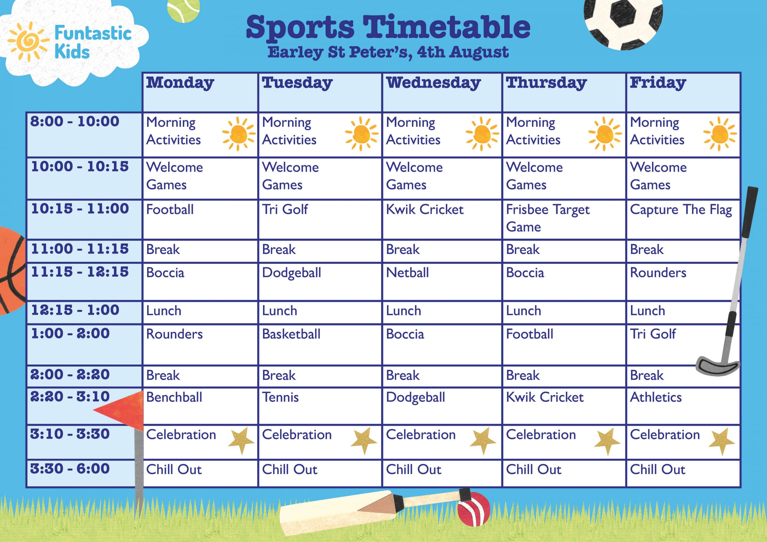 Summer Sports Timetable