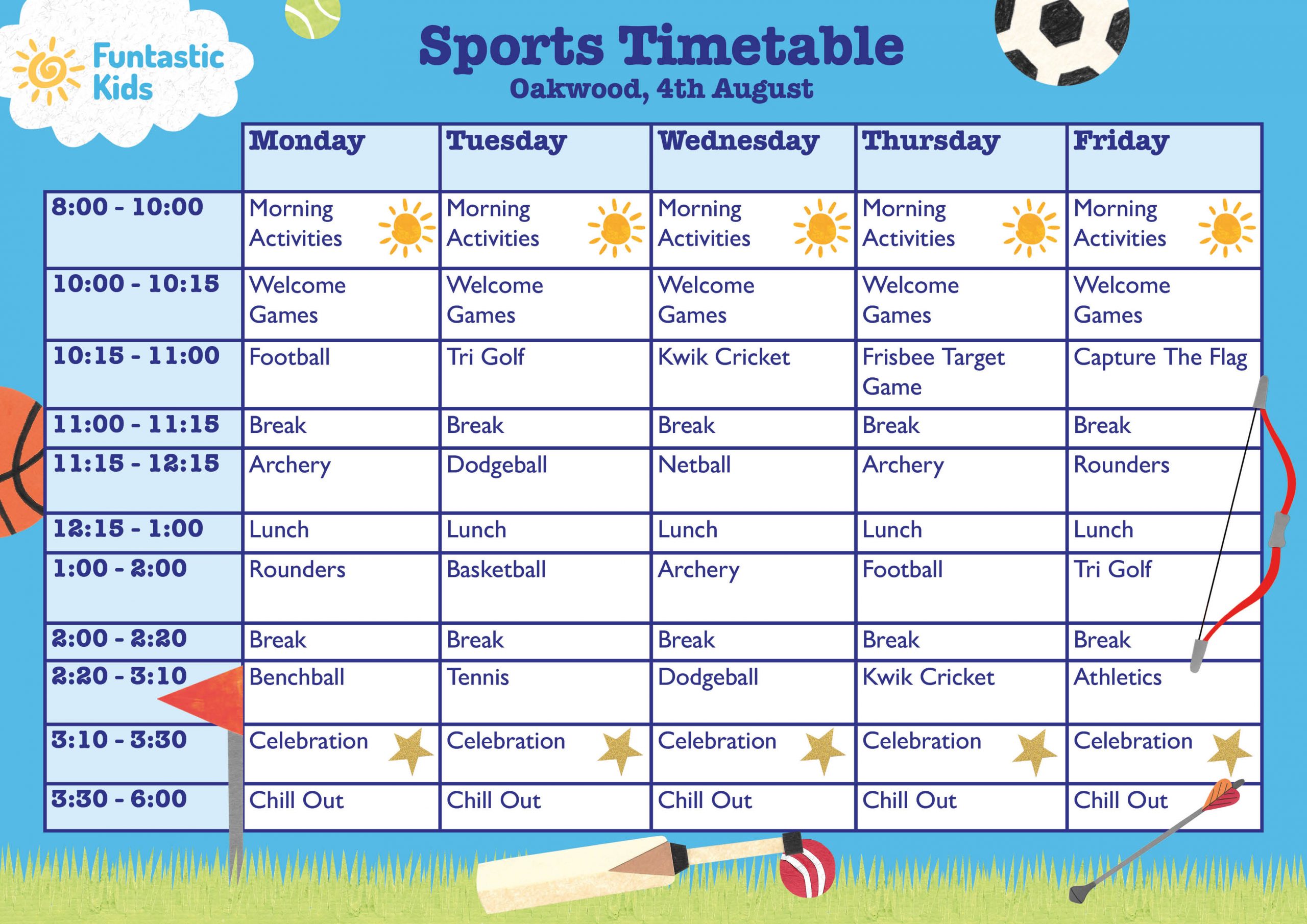 Summer Sports Timetable