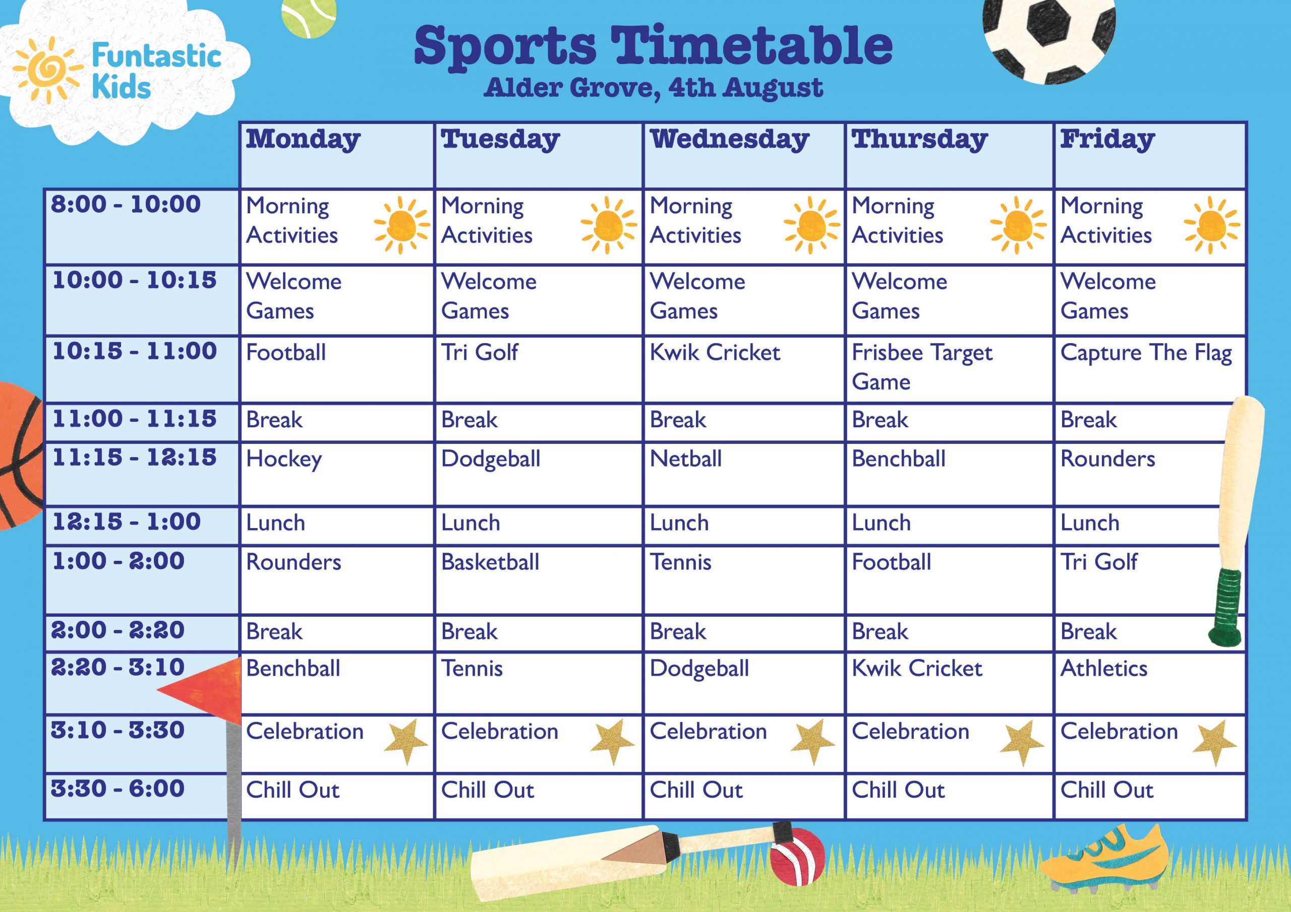 Summer Sports Timetable