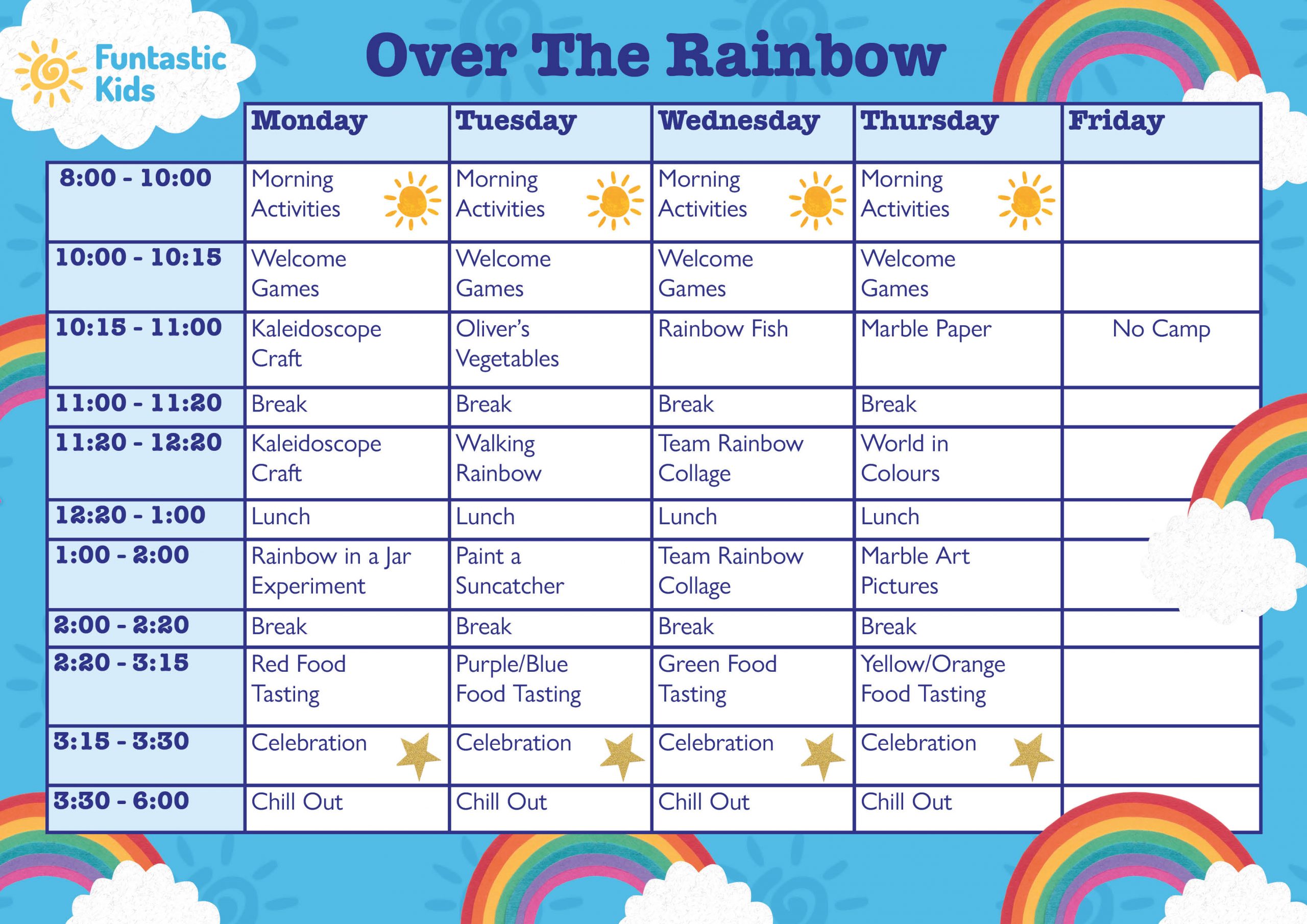 Summer Themed Timetable - Over The Rainbow