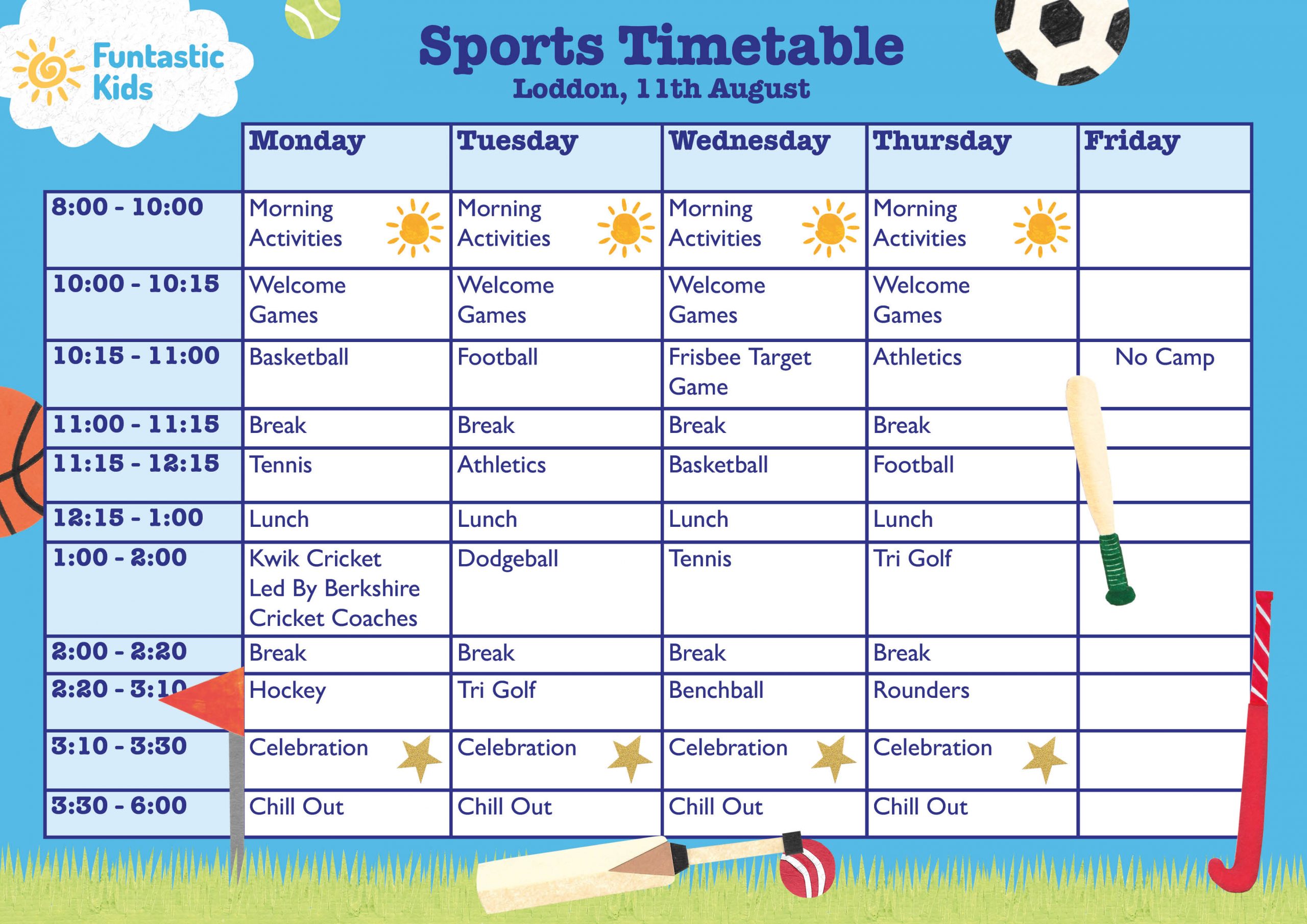 Sports-Timetable-Week-11th-Aug Summer Sports Timetable