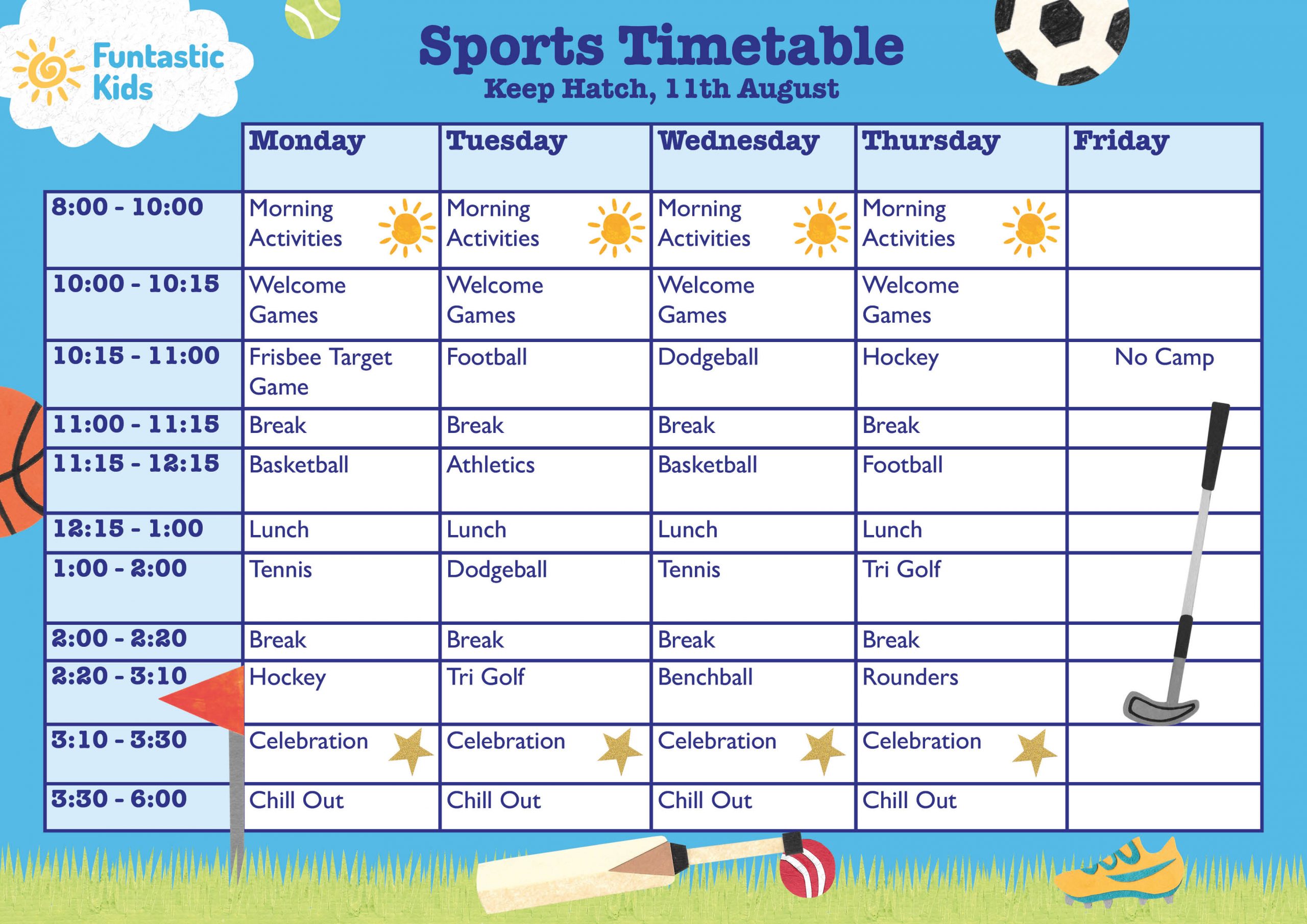Summer Sports Timetable