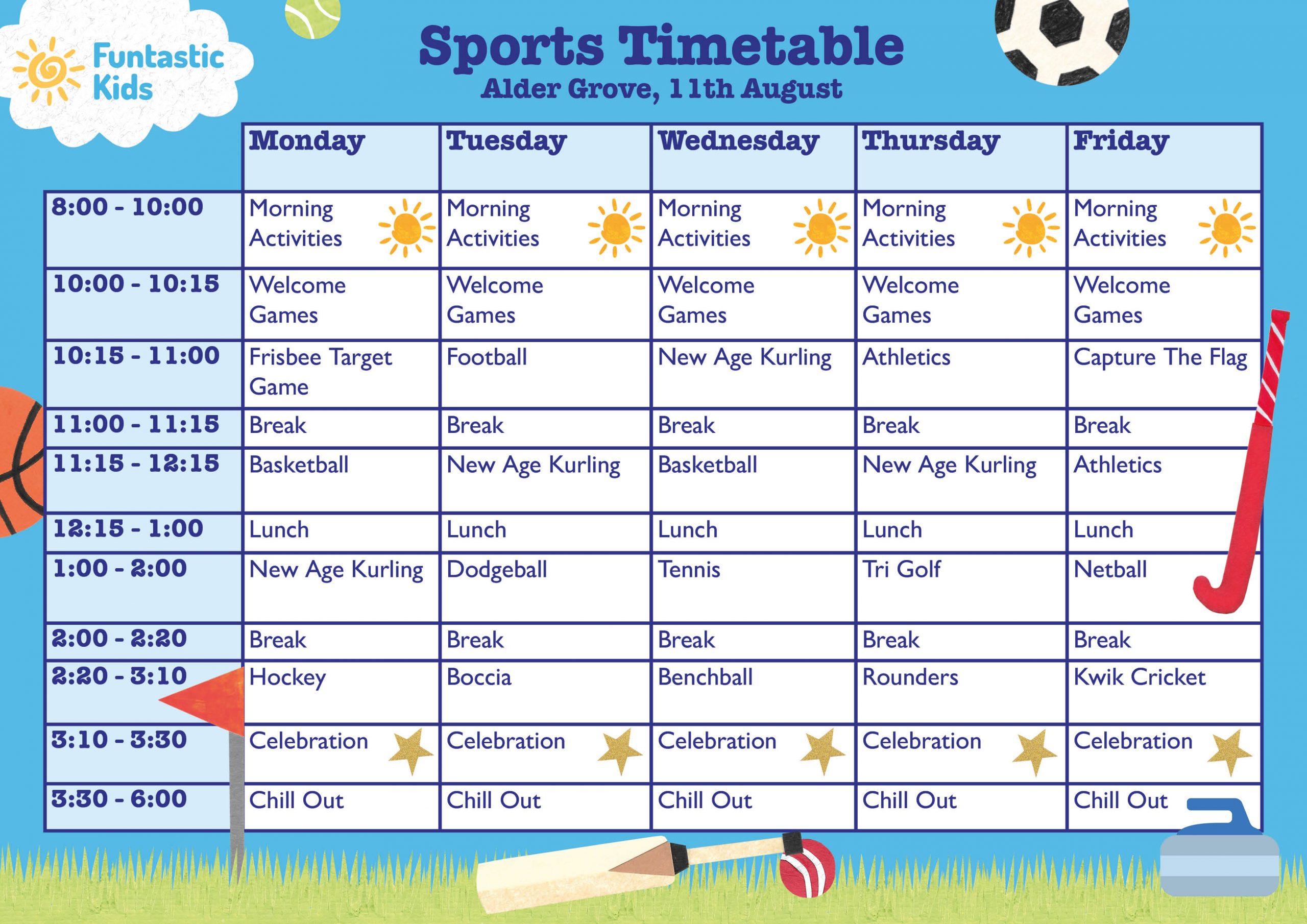 Summer Sports Timetable