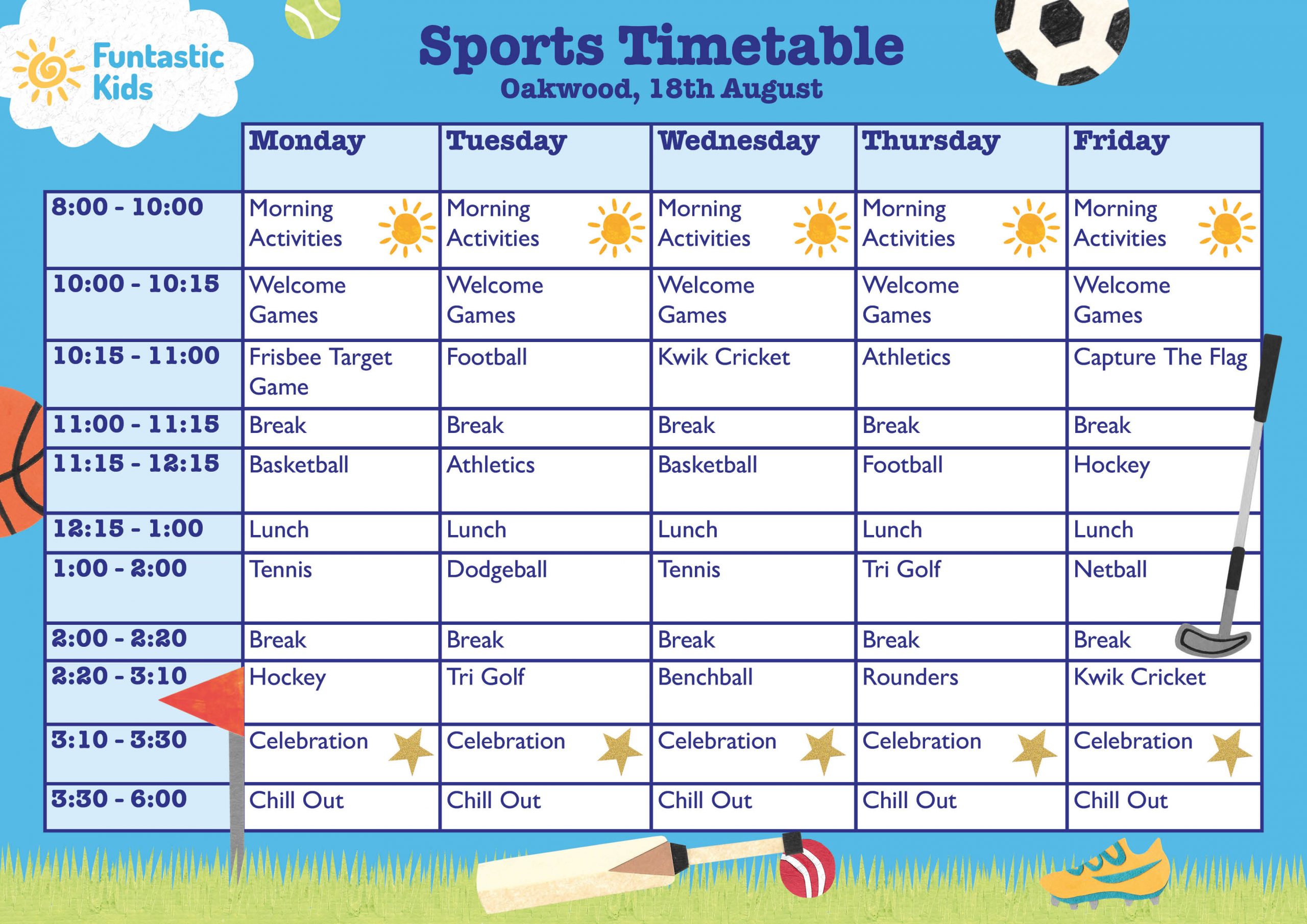 Summer Sports Timetable