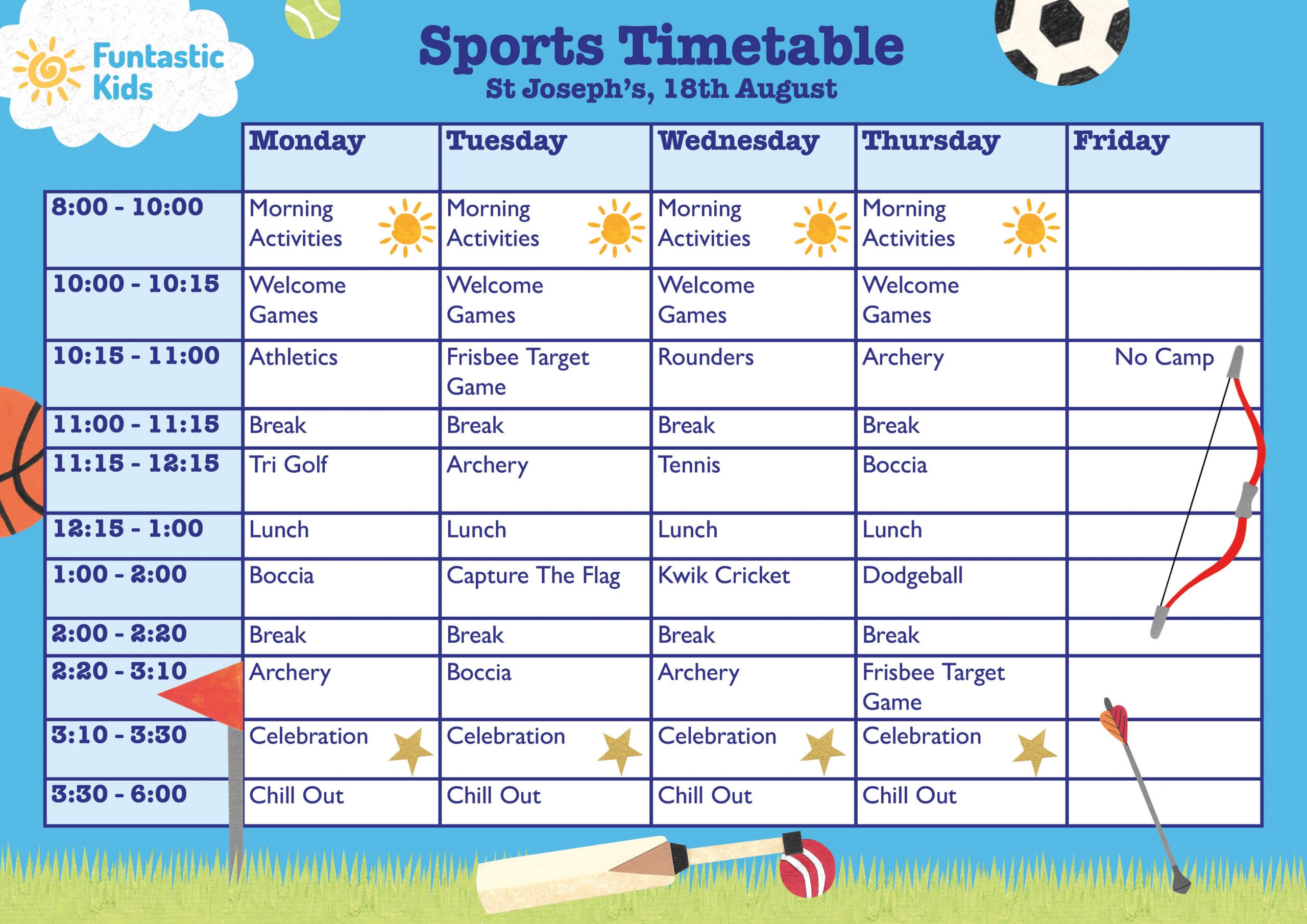 Summer Sports Timetable
