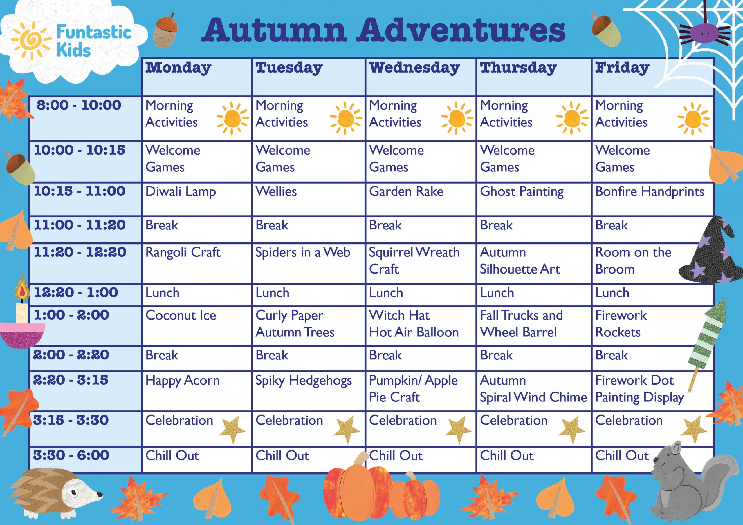 October Themed Timetable- Autumn Adventures