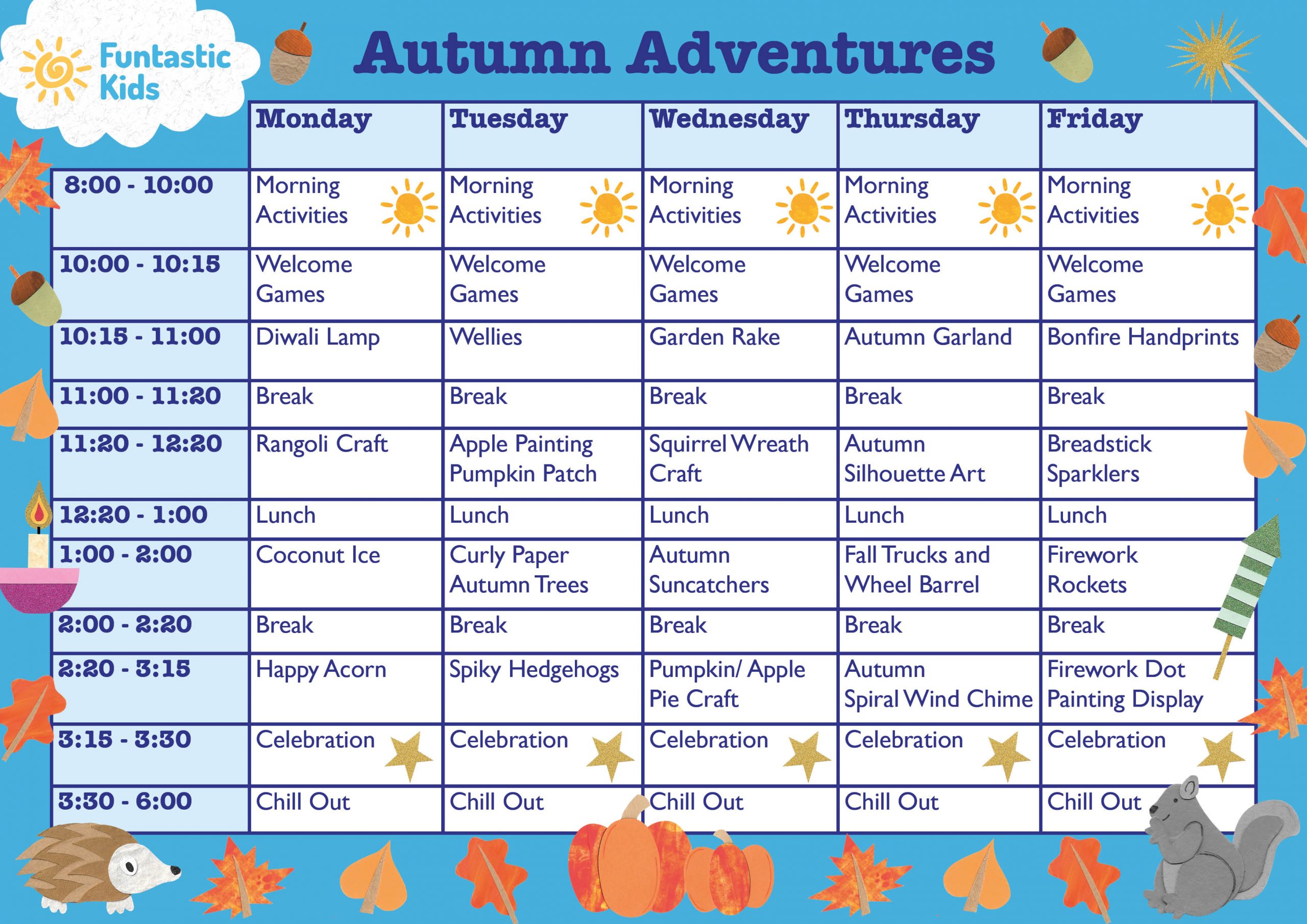 October Themed Timetable- Autumn Adventures