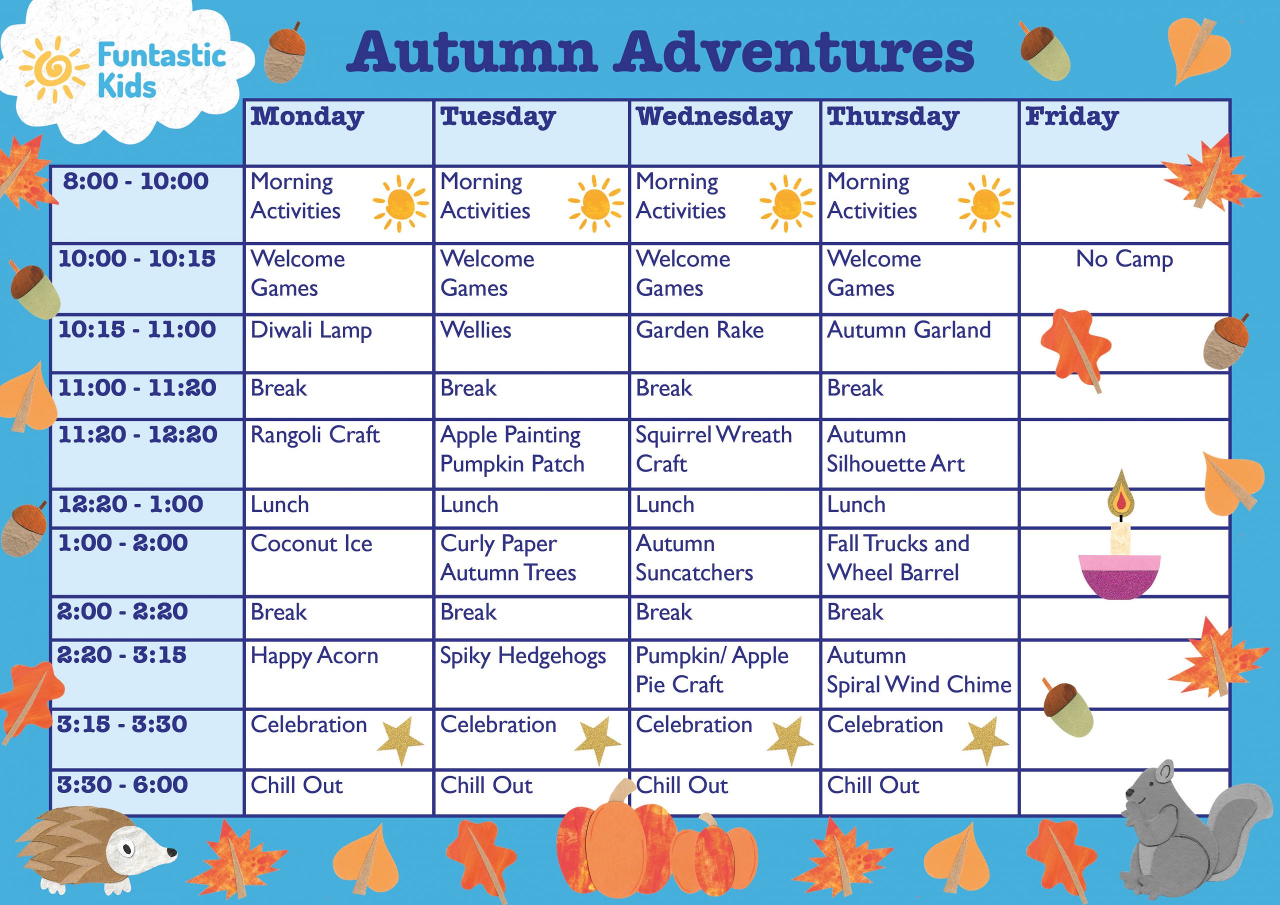 October Themed Timetable- Autumn Adventures