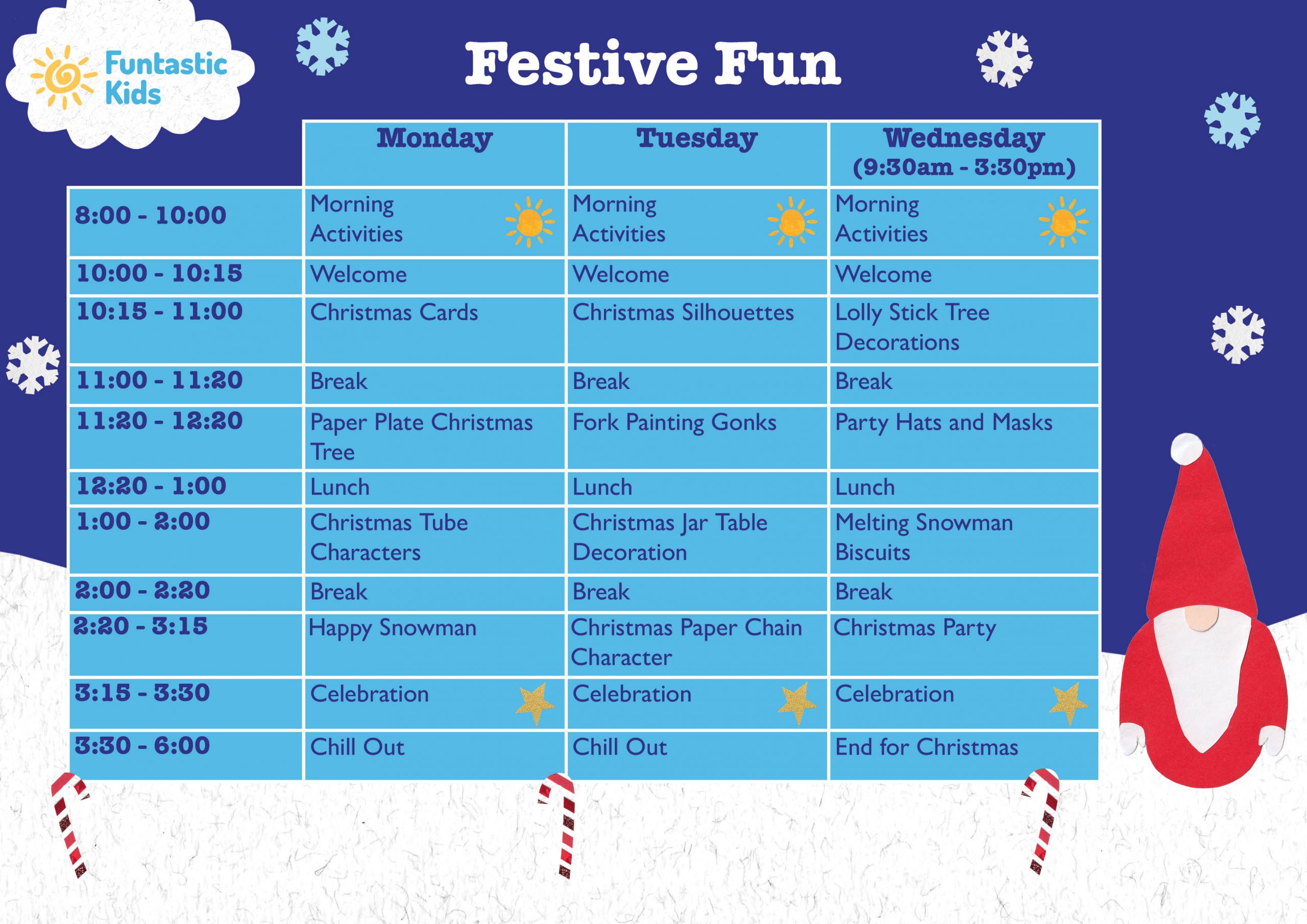 Christmas Timetable Mon-Wed 2025 Christmas Themed Timetable