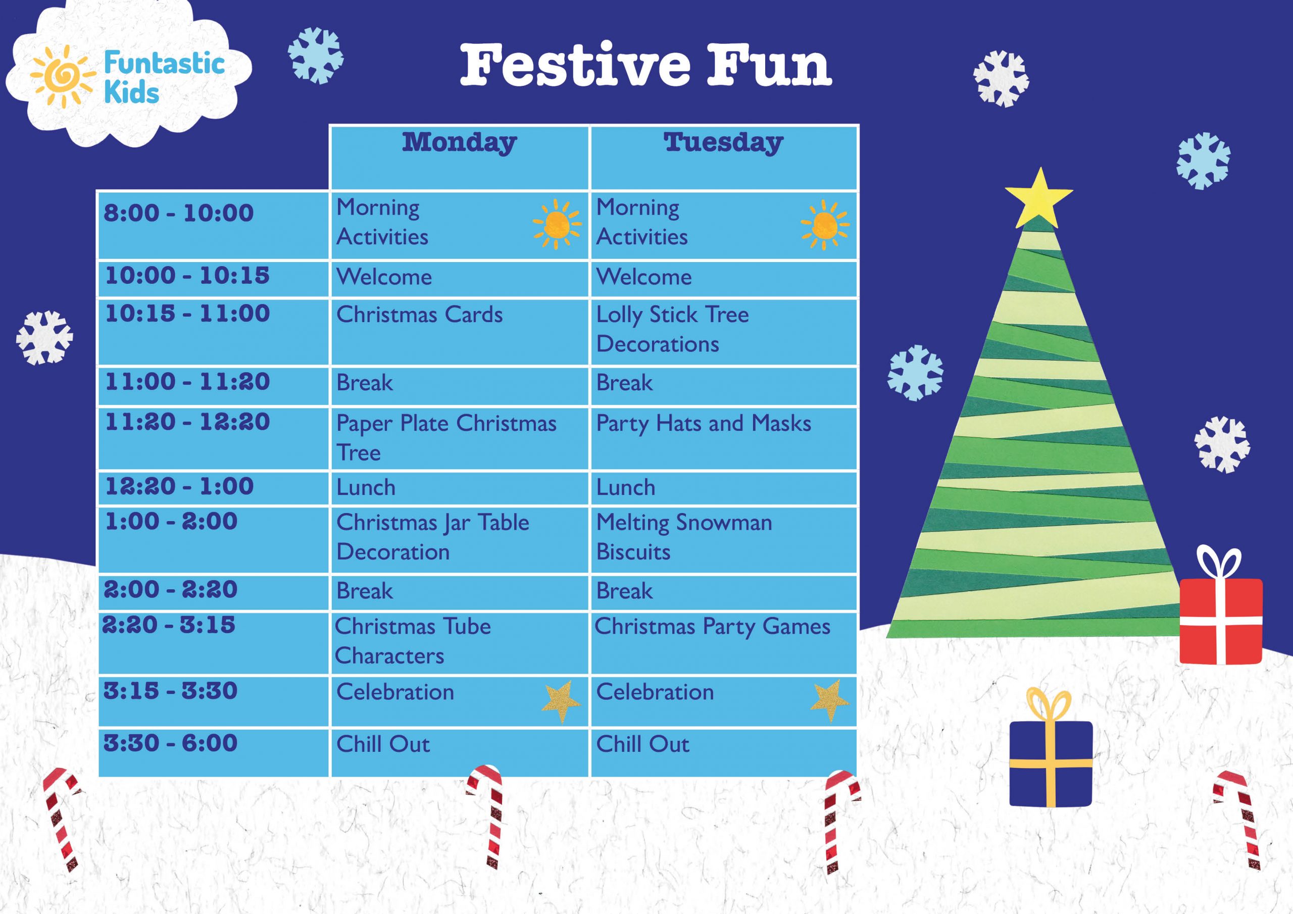 Christmas Timetable Mon-Tues 2025 Christmas Themed Timetable