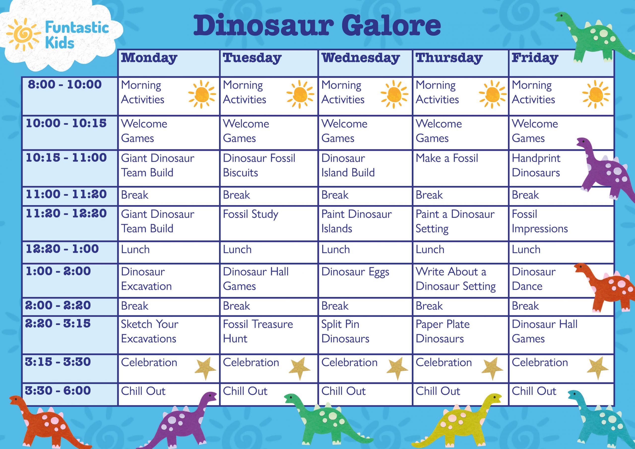 Dinosaur Galore February Themed Timetable- Dinosaur Galore