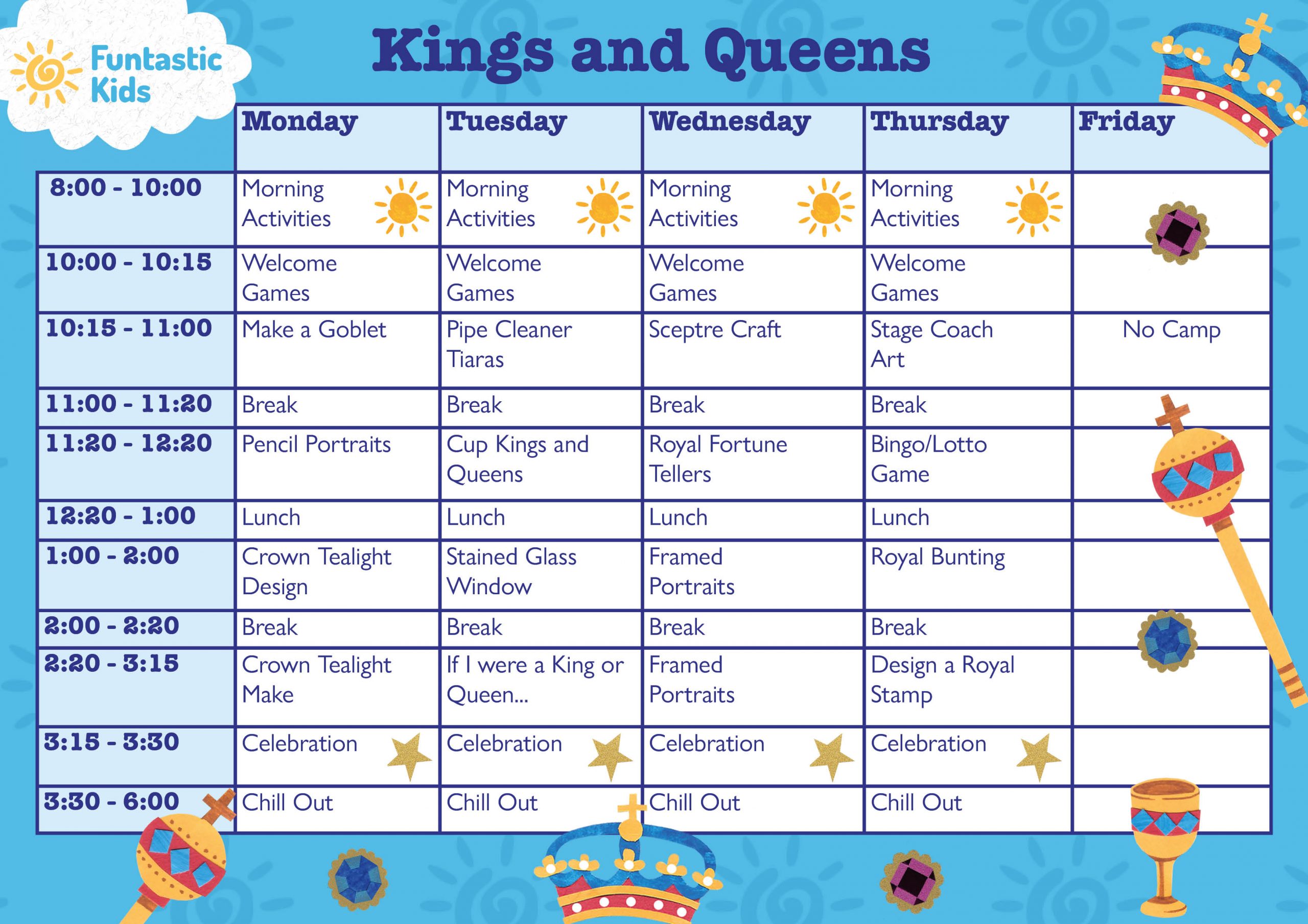 February Themed Timetable- Kings and Queens