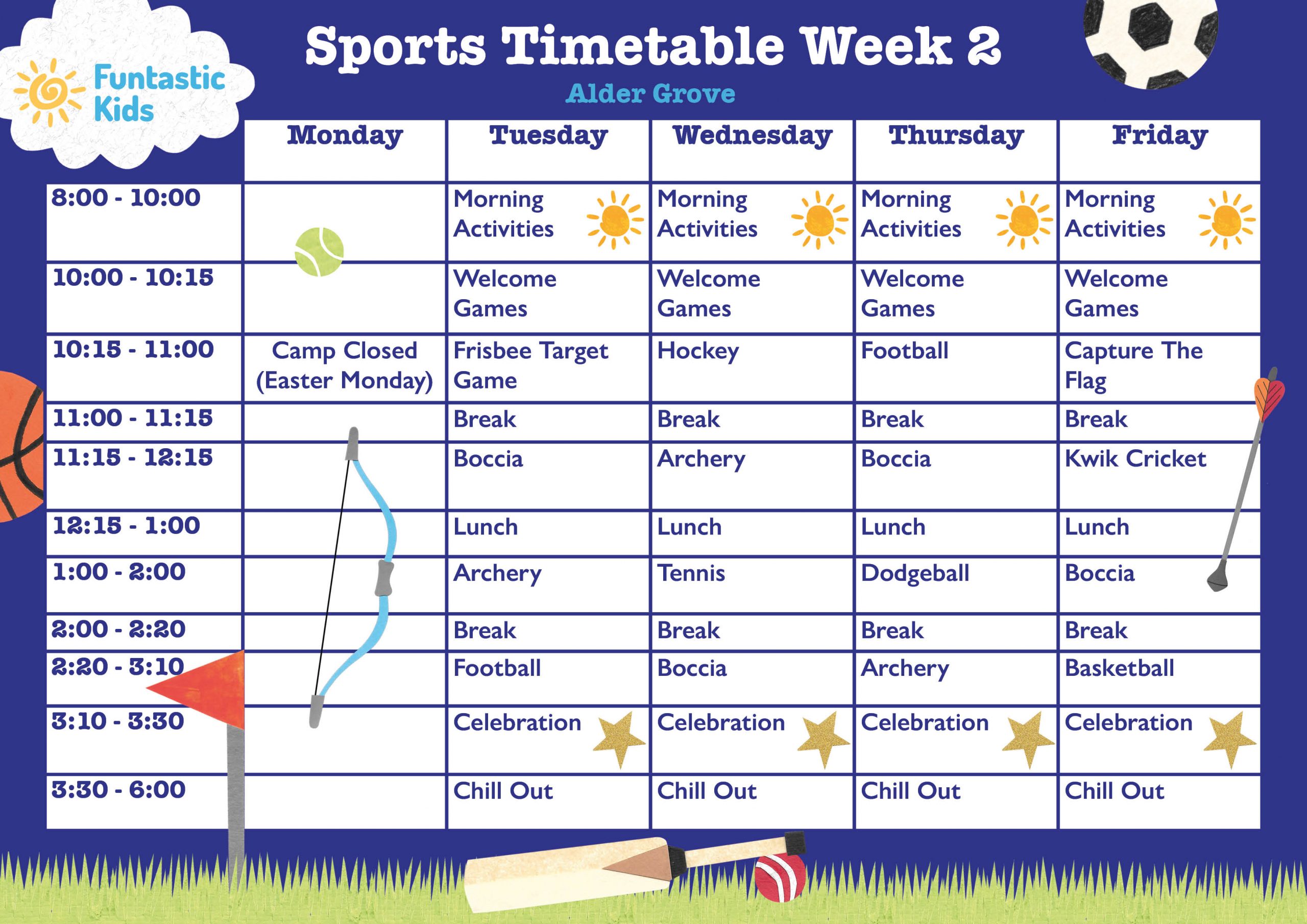 Alder Grove Sports Timetable Easter 2026 Week 2 Easter Sports Timetable