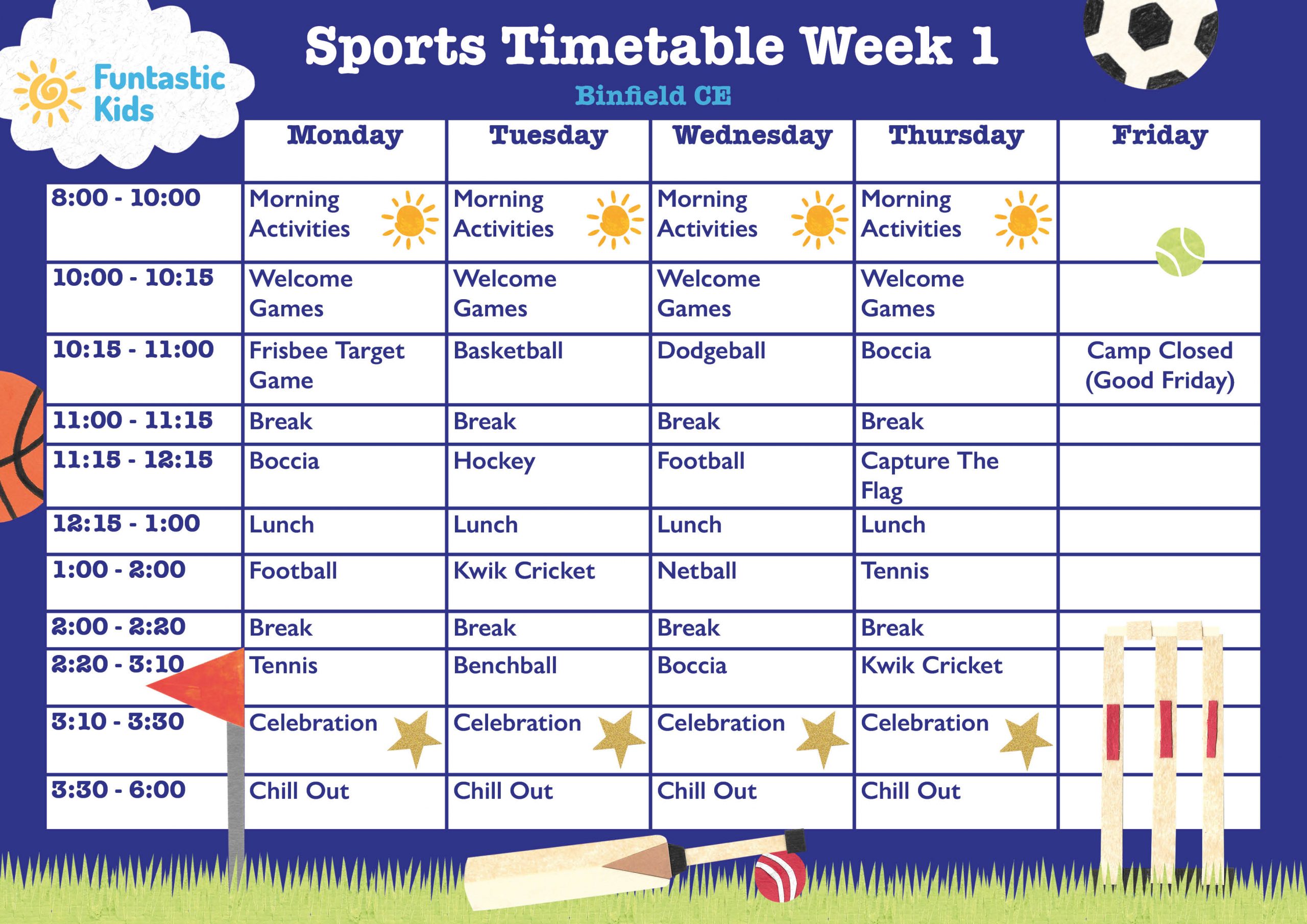 Binfield CE Sports Timetable Easter 2026 Week 1 Easter Sports Timetable