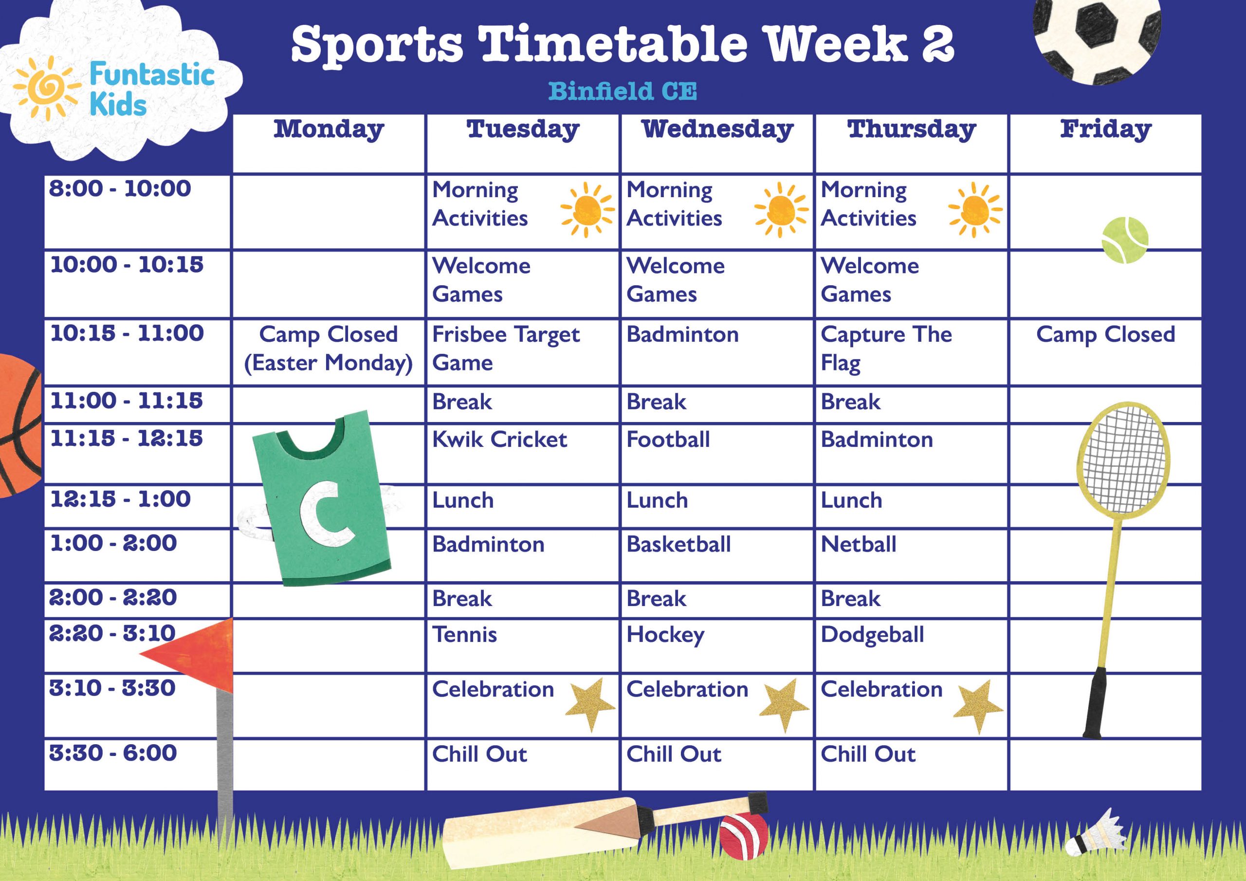 Binfield CE Sports Timetable Easter 2026 Week 2 Easter Sports Timetable