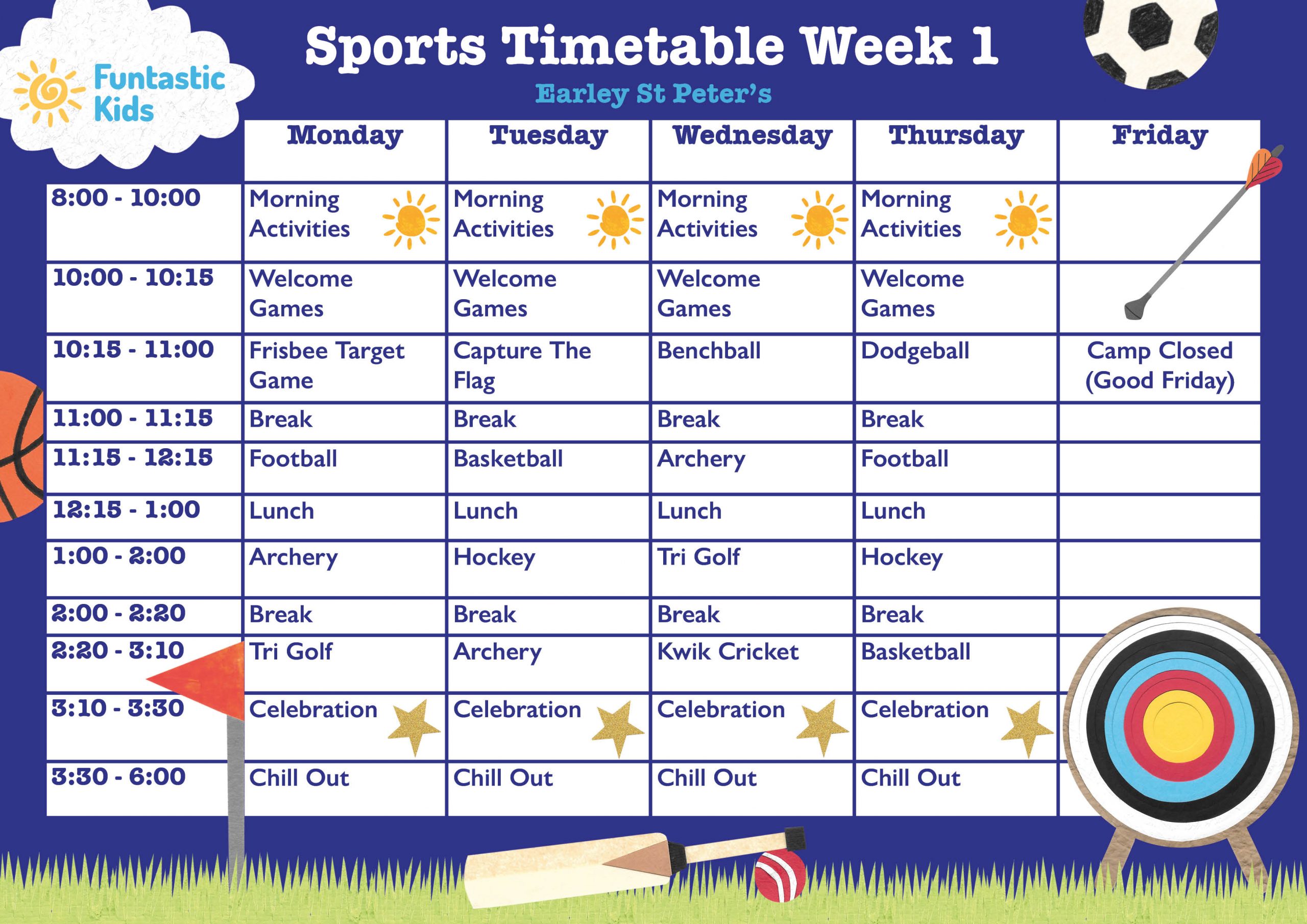 ESP Sports Timetable Easter 2026 Week 1 Easter Sports Timetable