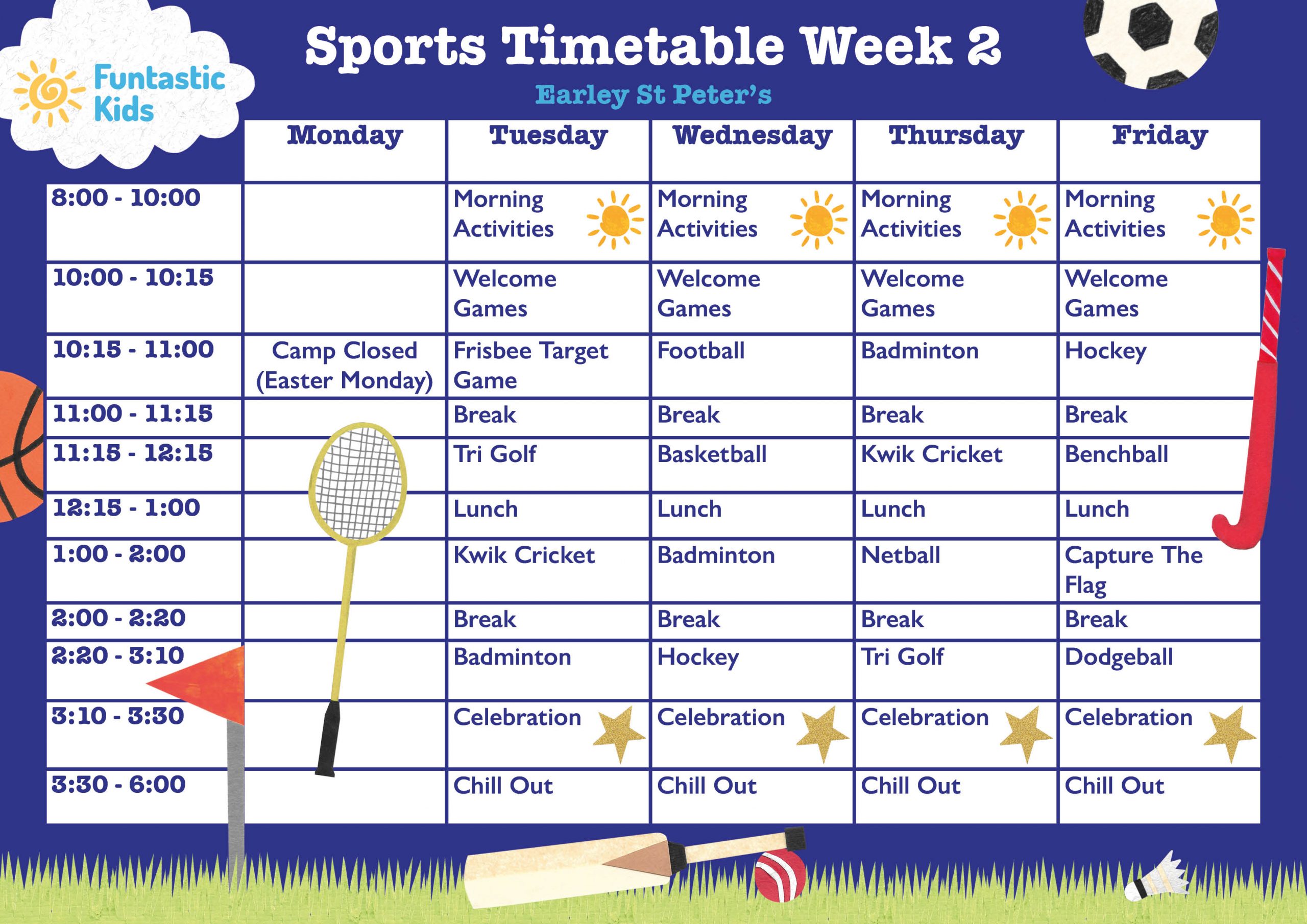 ESP Sports Timetable Easter 2026 Week 2 Easter Sports Timetable