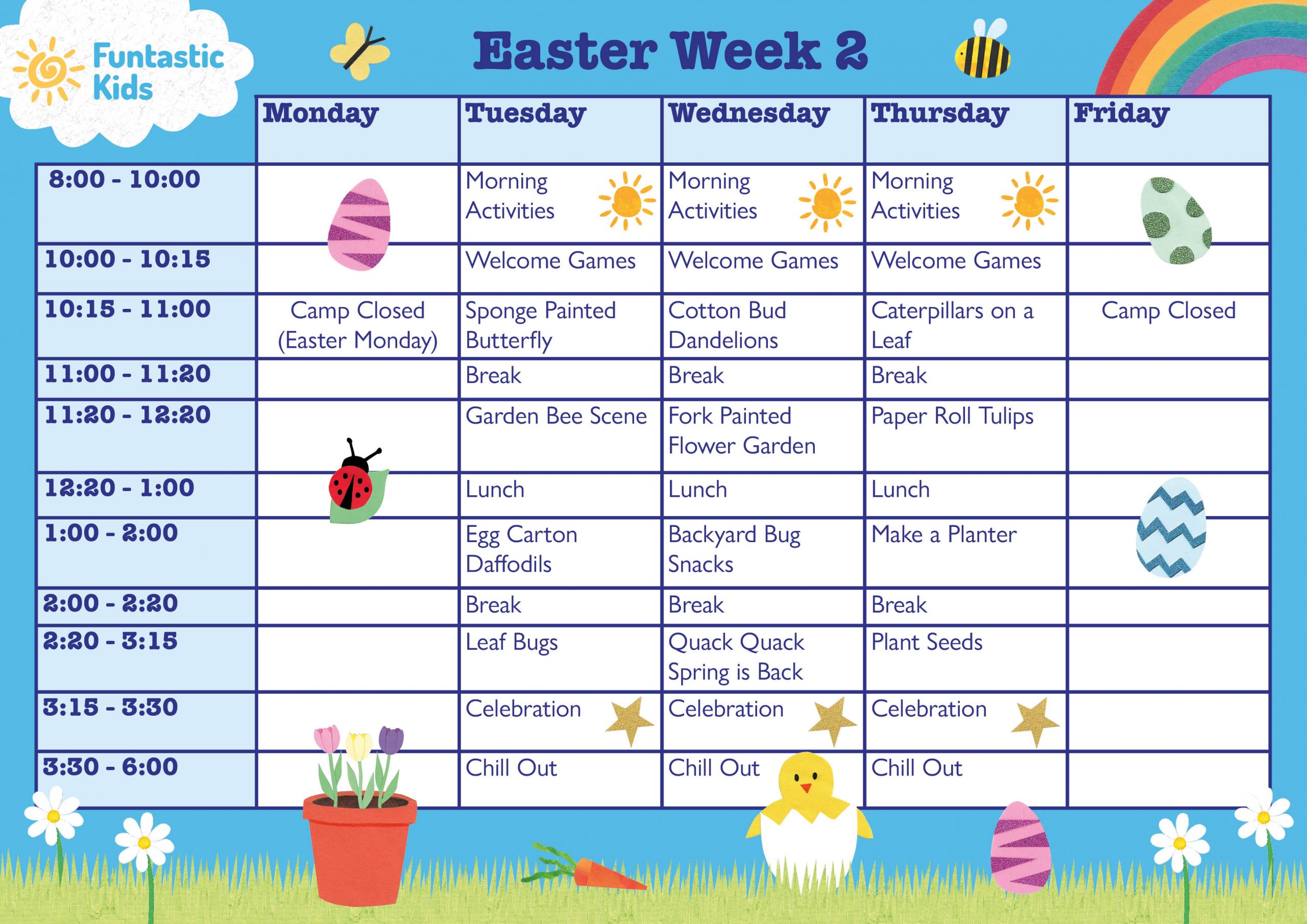 Easter Timetable Week 2 Tues-Thurs 2026 Easter Themed Timetable Week 2