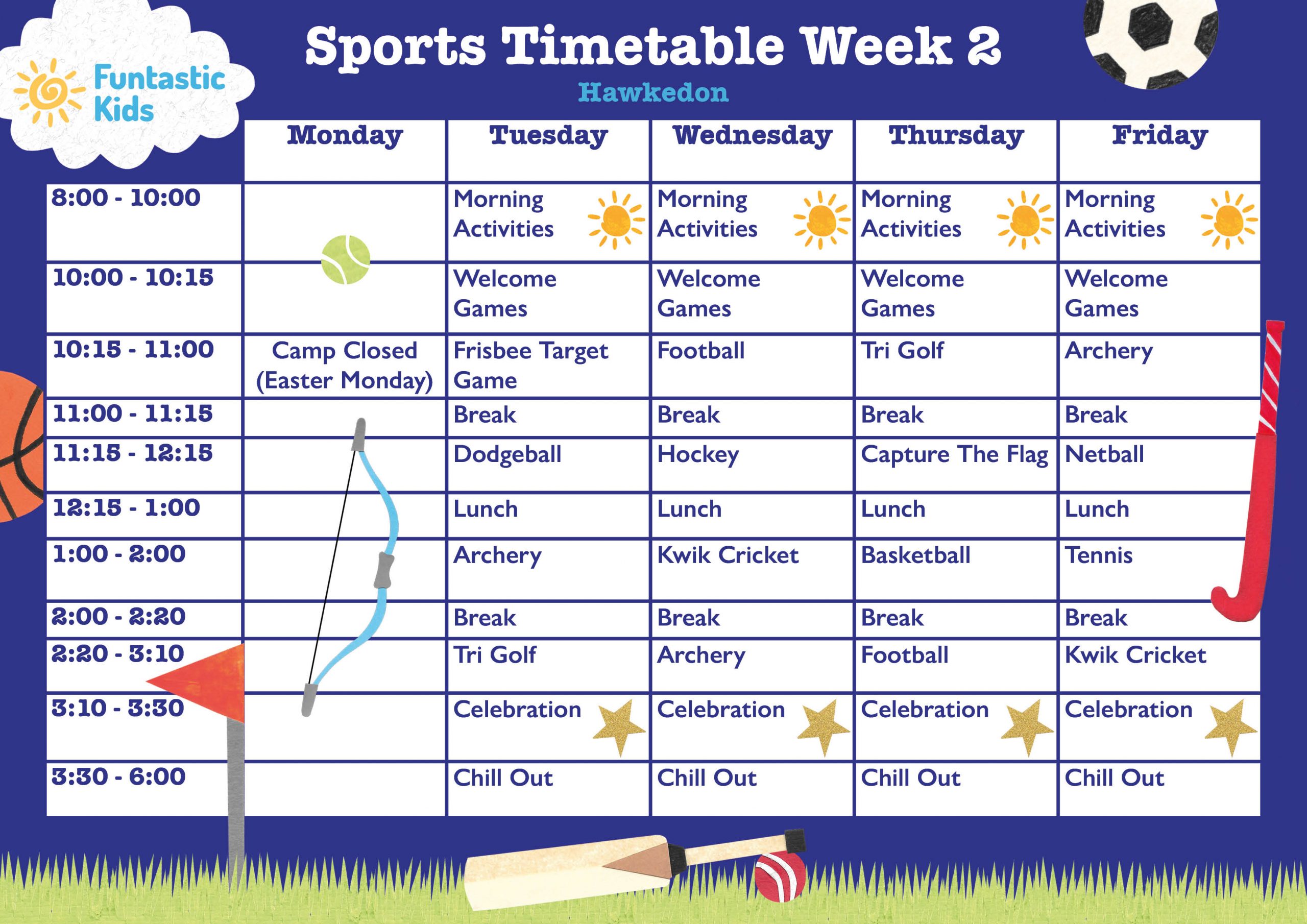 Hawkedon Sports Timetable Easter 2026 Week 2 Easter Sports Timetable