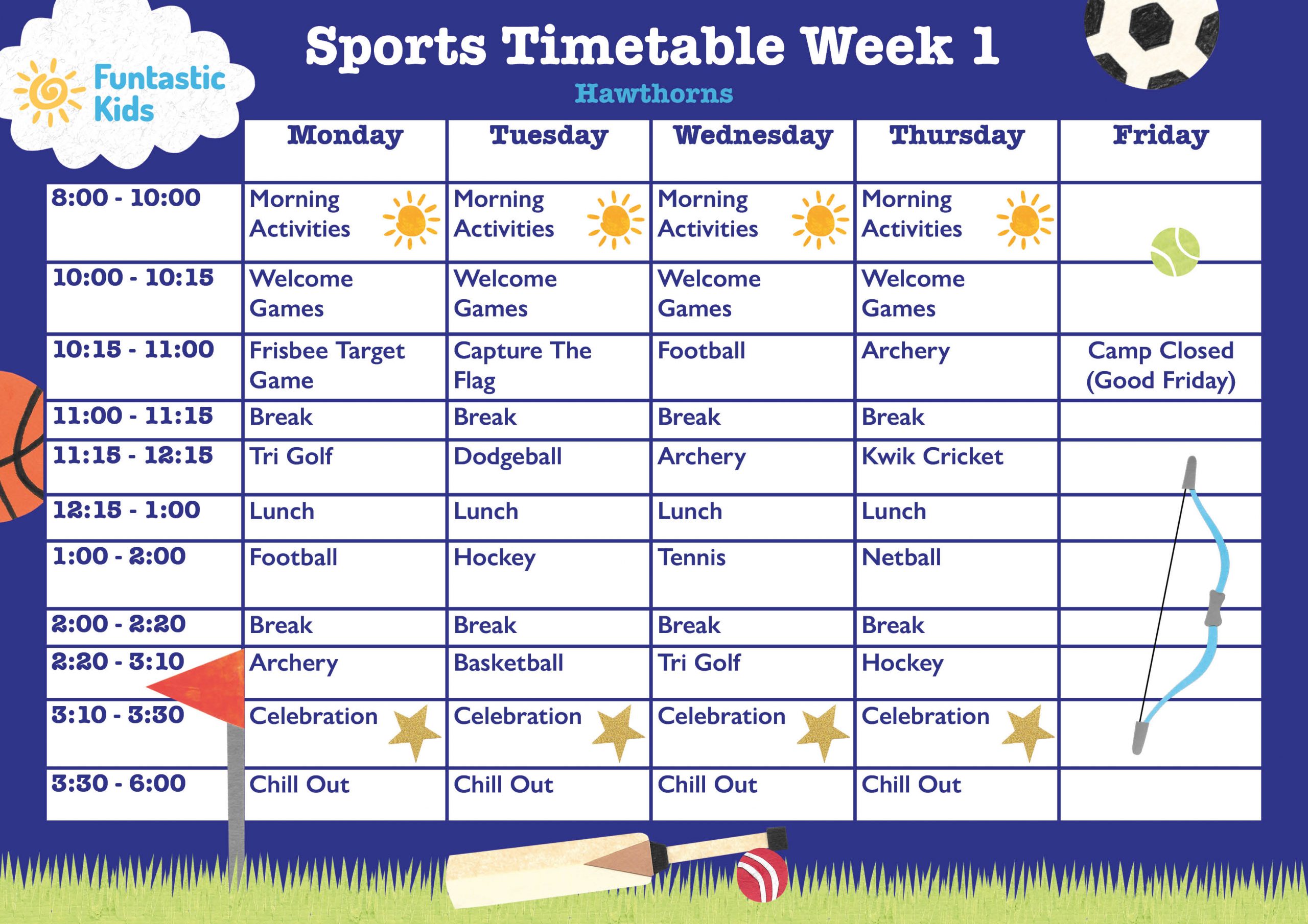 Hawthorns Sports Timetable Easter 2026 Week 1 Easter Sports Timetable