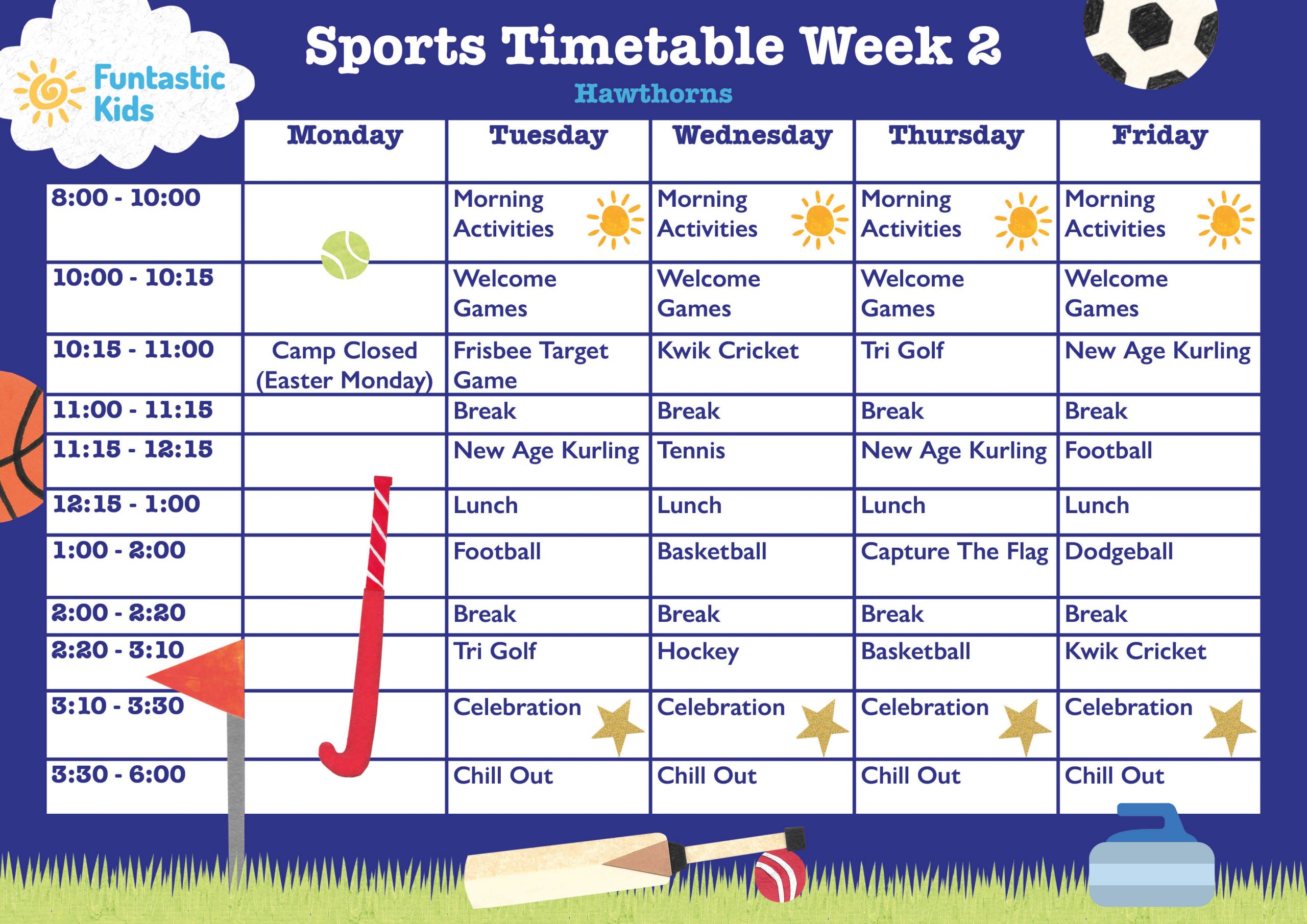 Hawthorns Sports Timetable Easter 2026 Week 2 Easter Sports Timetable